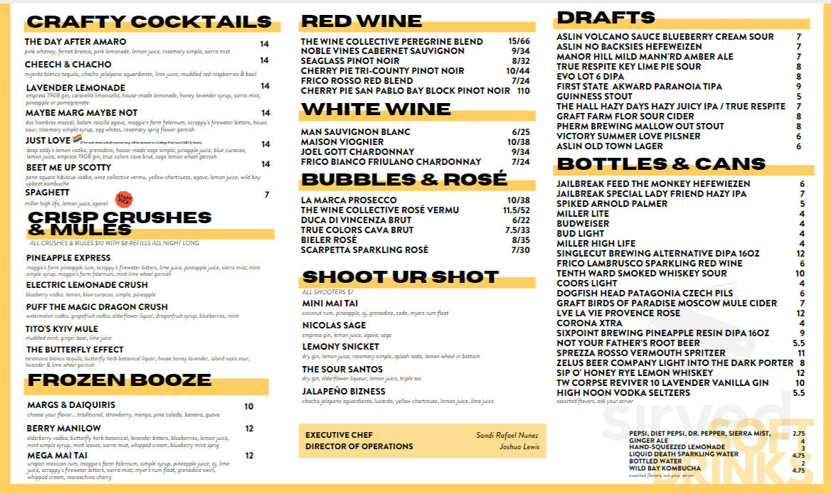 Menu - College Park MD's The Hall CP | Sirved