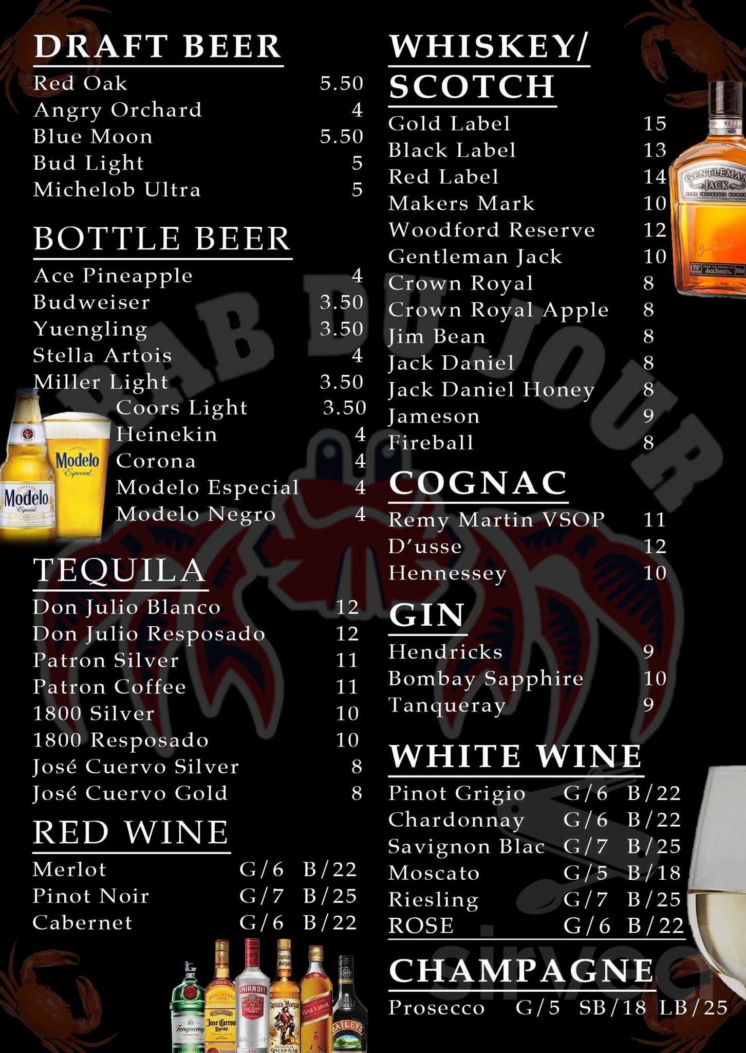 Crab Du Jour Cajun Seafood & Bar menu in Raleigh, North Carolina, USA