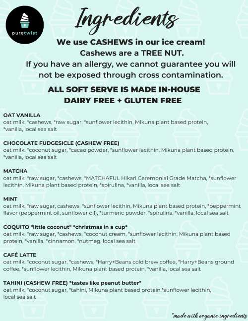Pure Twist menu in Stone Harbor, New Jersey, USA