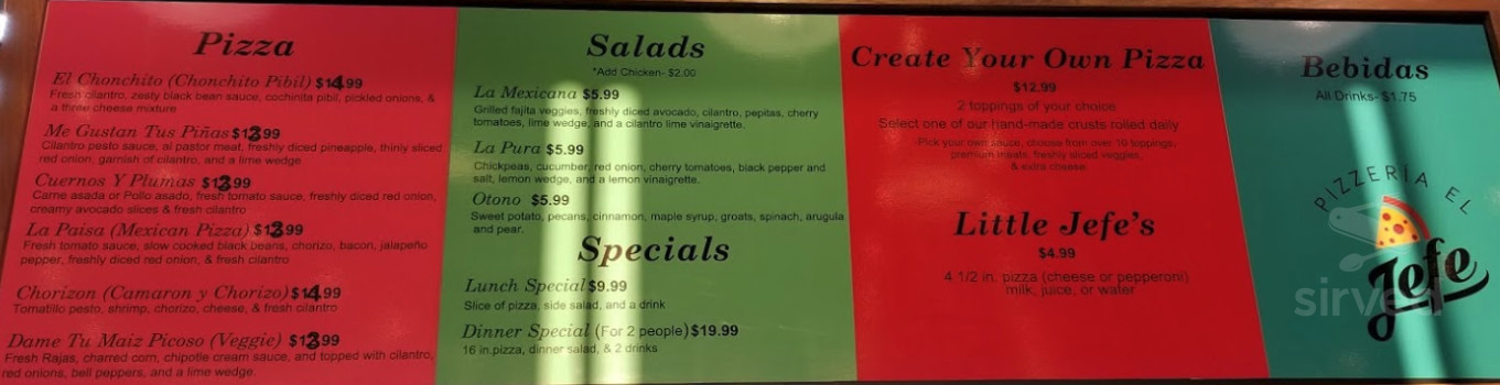 Pizzeria El Jefe Mexican Pizzeria menu in Chula Vista, California