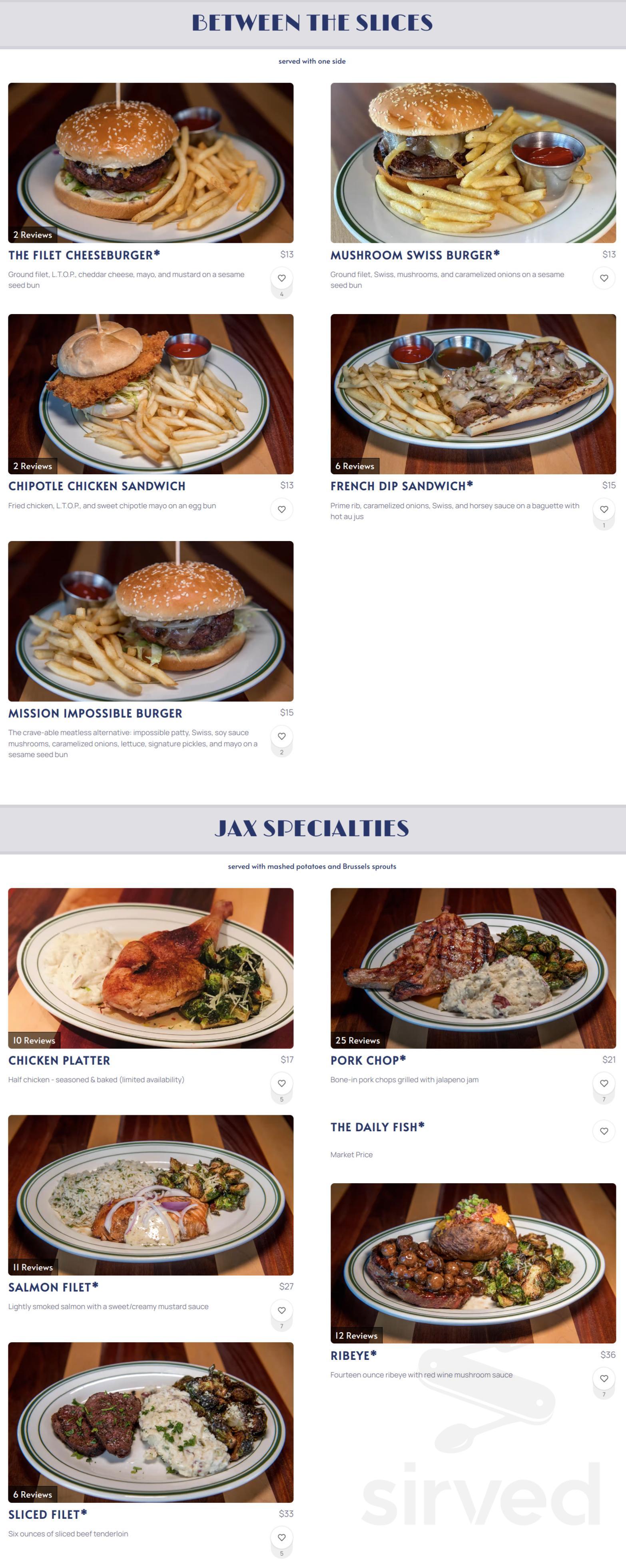 Jax Restaurant and Bar menu in Wichita, Kansas, USA