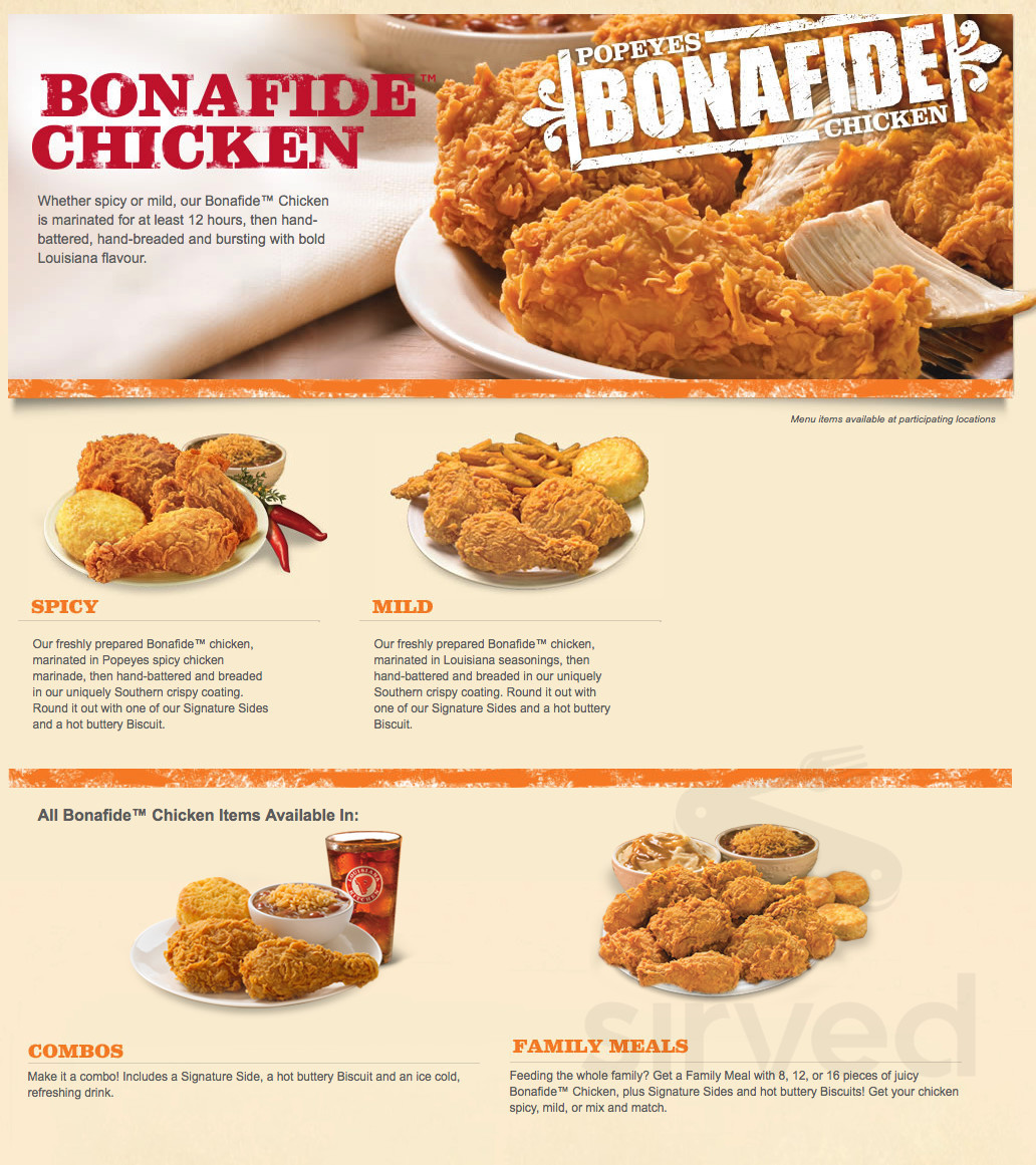 Popeyes Louisiana Kitchen Menu In Mississauga Ontario Canada