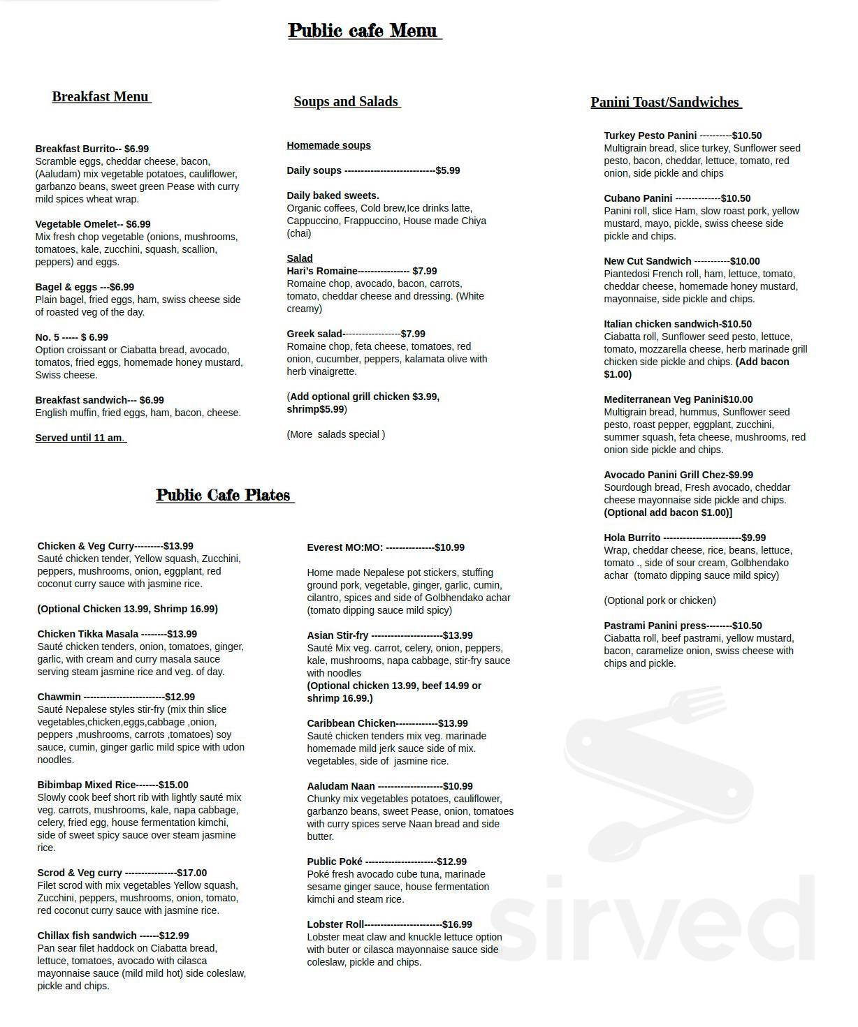 Public cafe menu in Chatham, Massachusetts