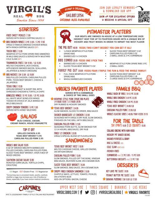 Virgil's Real BBQ - Upper West Side menu in New York, New York, USA