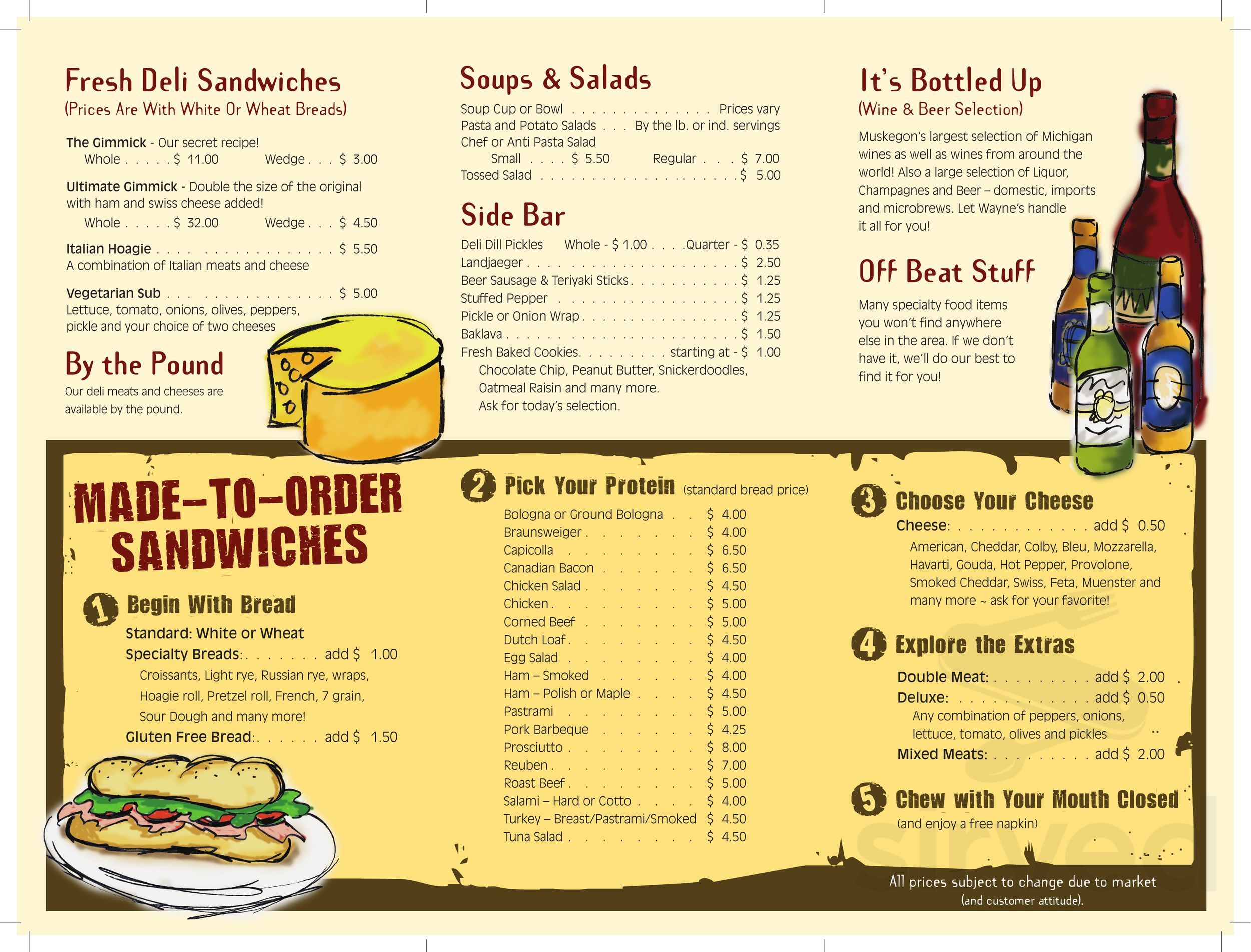 Menu for Wayne's Deli & Beverage in Muskegon, MI | Sirved