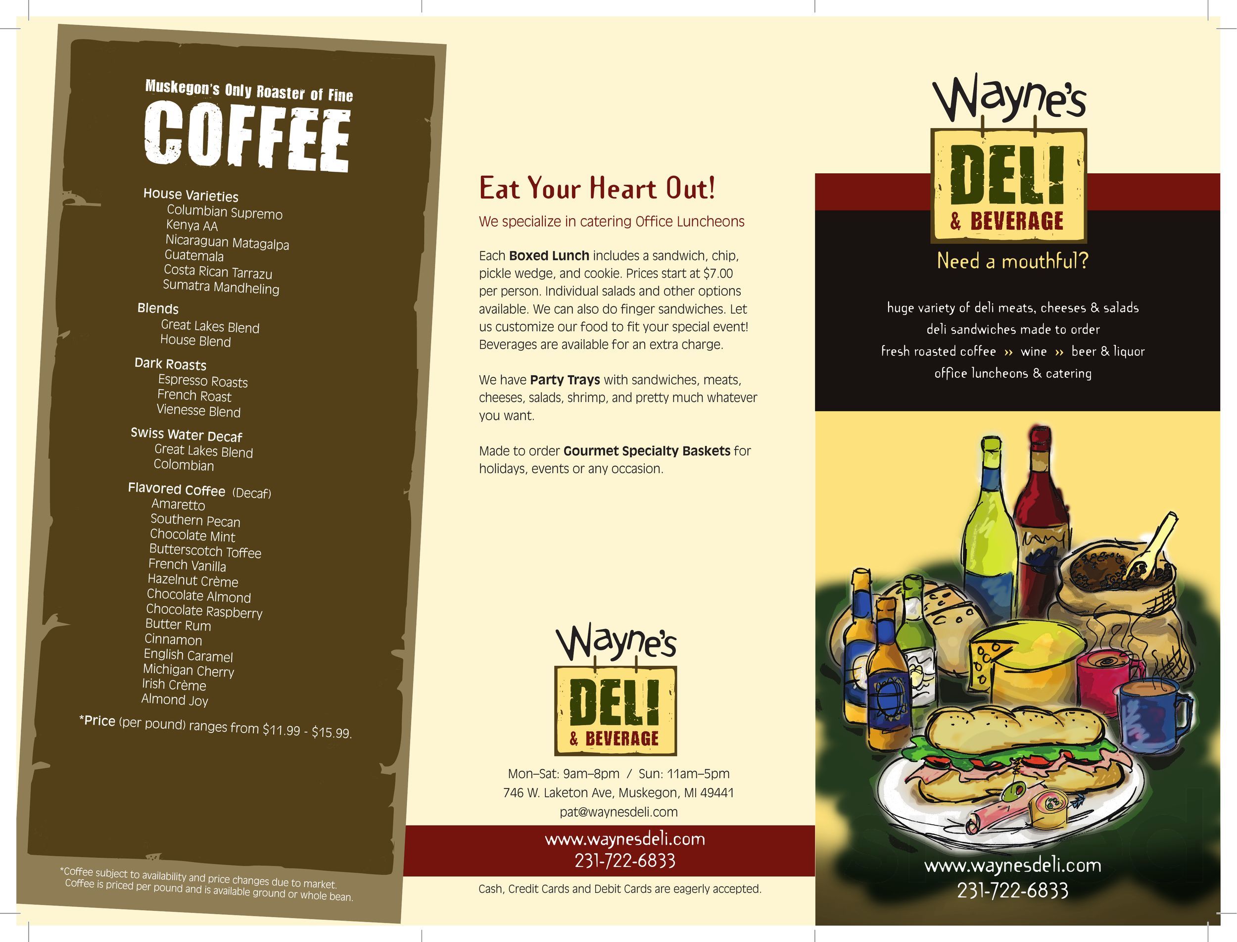 Wayne's Deli & Beverage menu in Muskegon, Michigan, USA