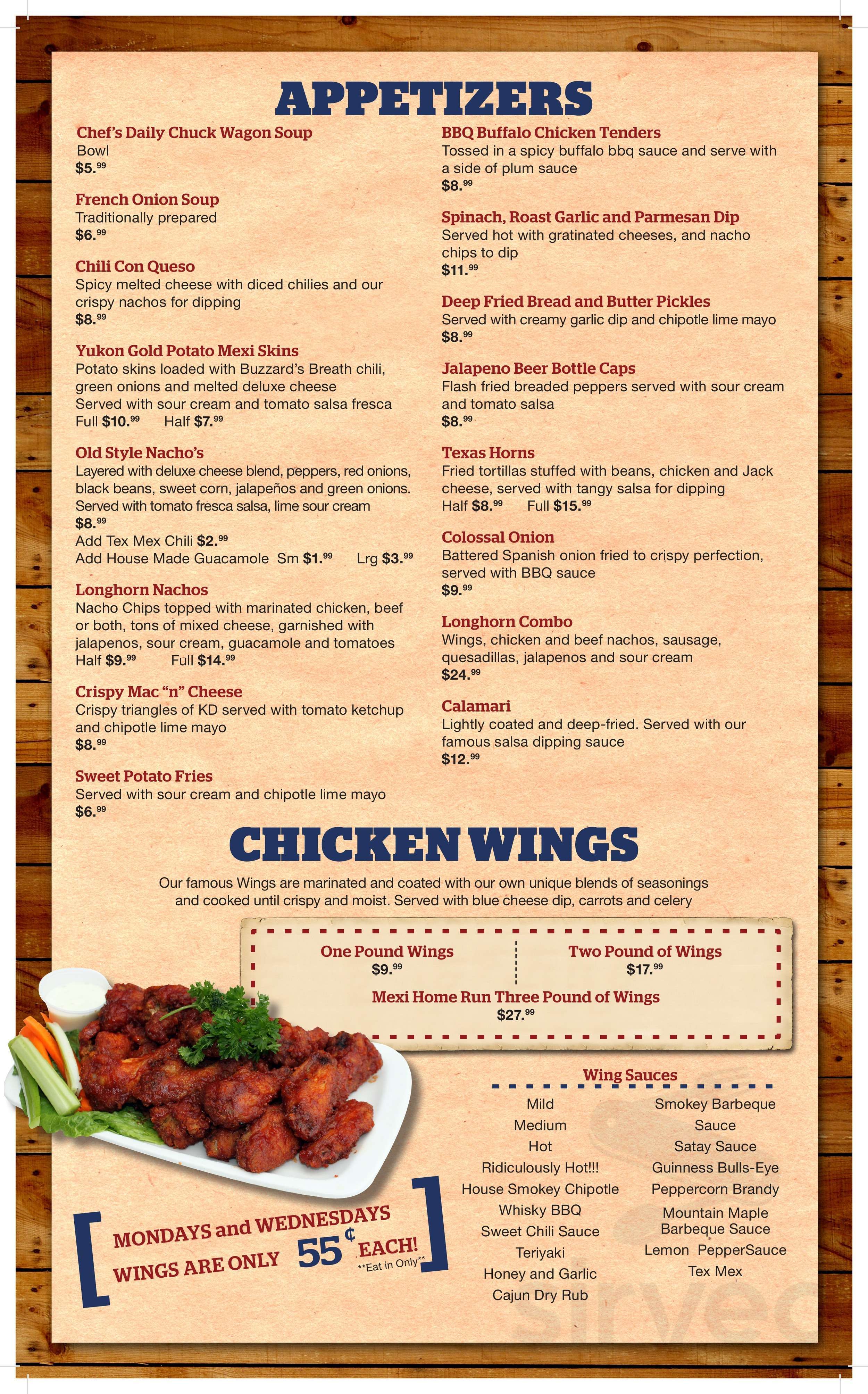 Printable Longhorn Lunch Menu