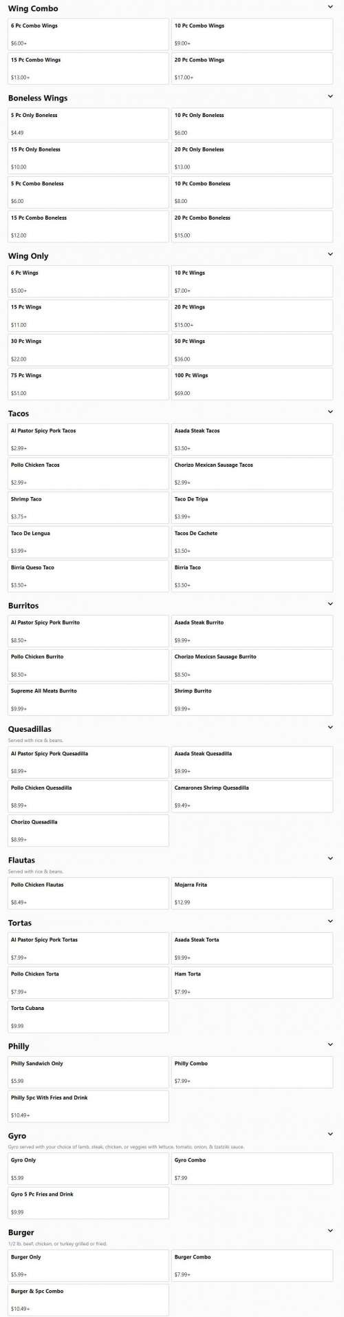 Tacos & Burritos Factory menu in Conyers, USA