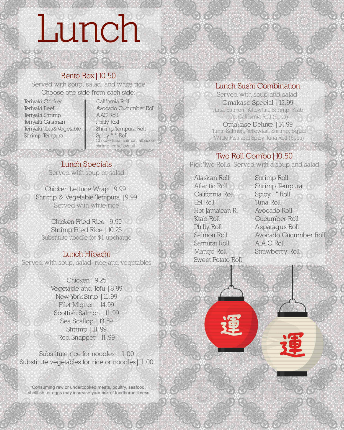 Bluefin Japanese Steakhouse & Sushi lunch menu in Howell, Michigan