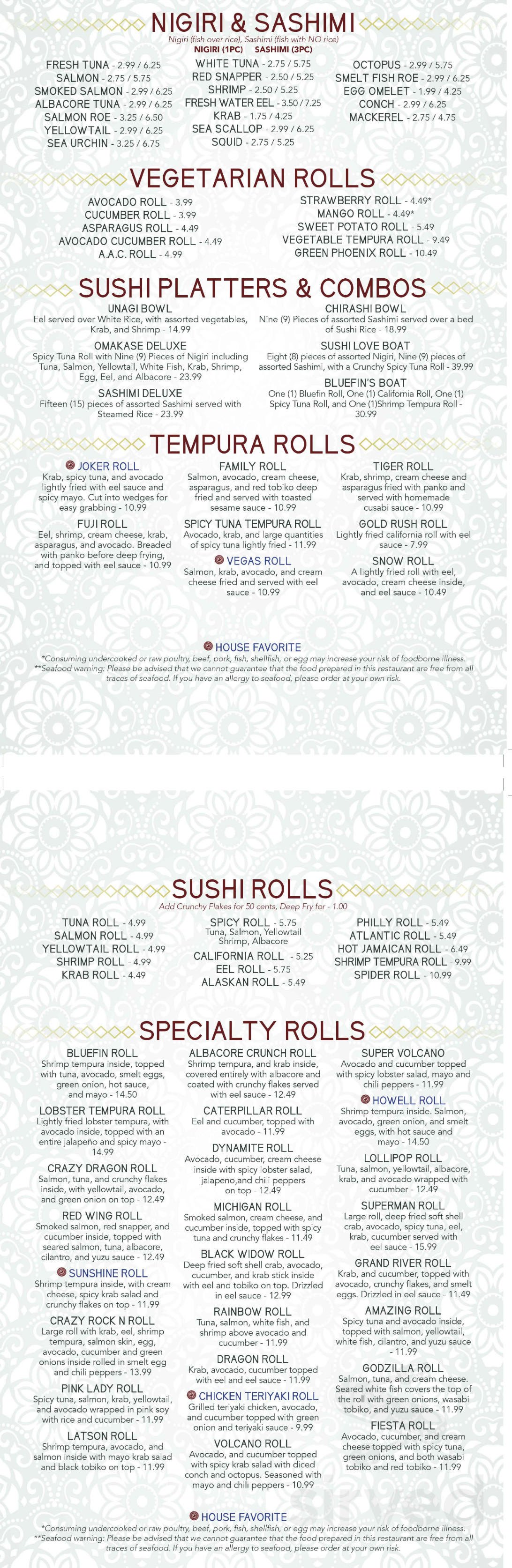 Bluefin Japanese Steakhouse & Sushi menu in Howell, Michigan