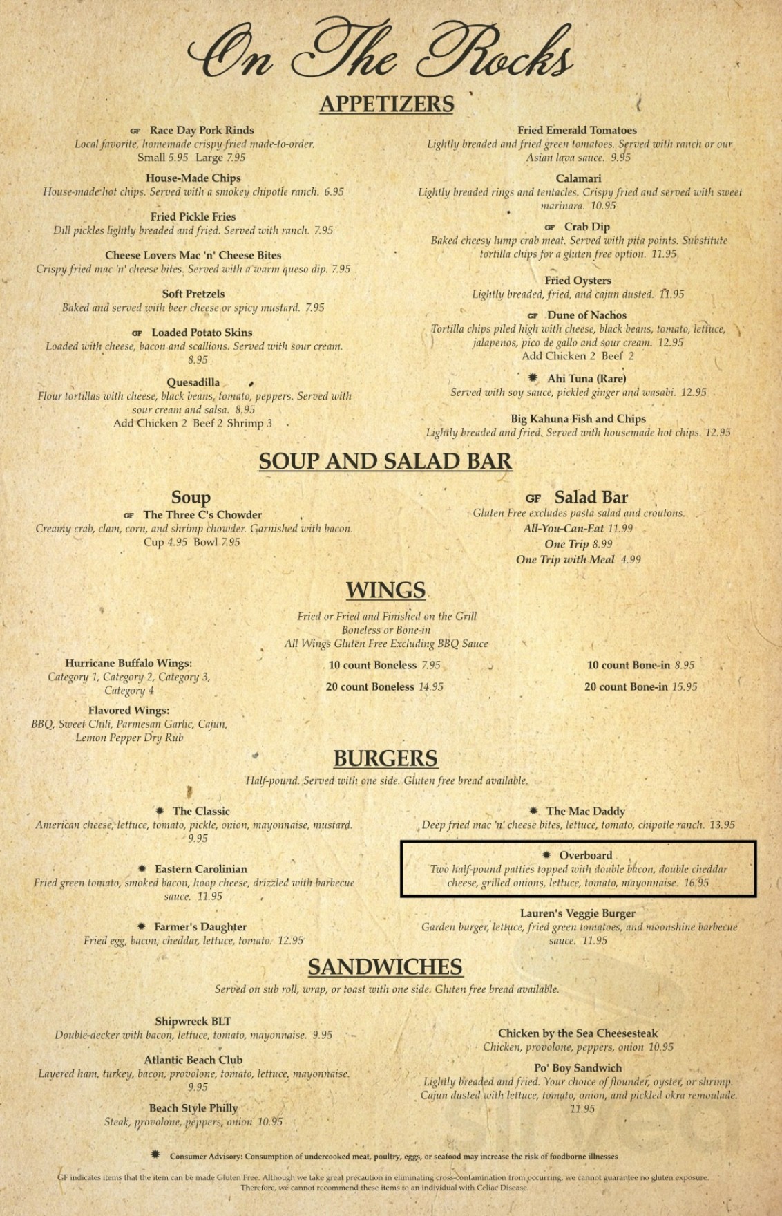 On Da Rocks Menu On The Rocks menu in Atlantic Beach, North Carolina, USA