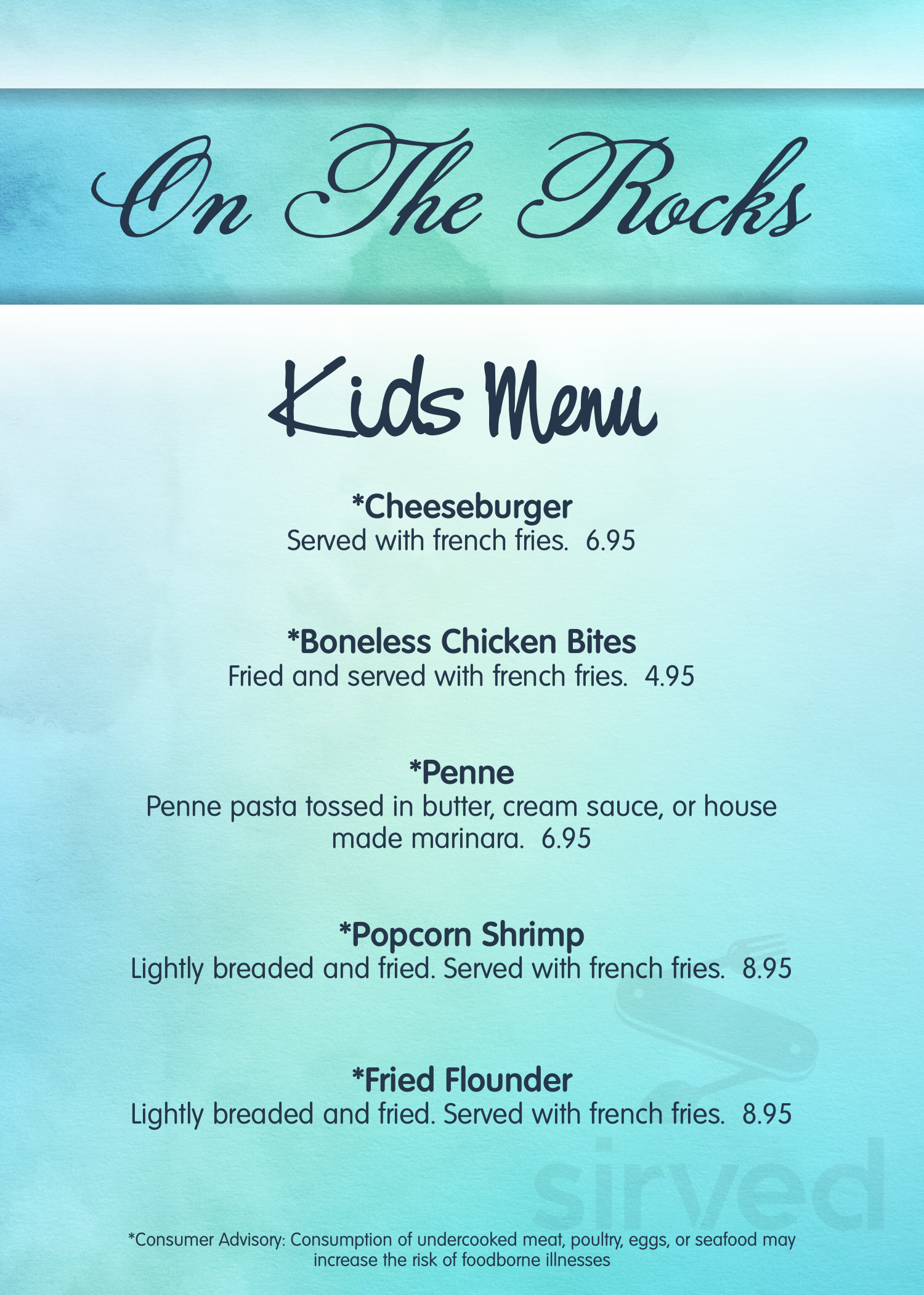On Da Rocks Menu On The Rocks menu in Atlantic Beach, North Carolina, USA
