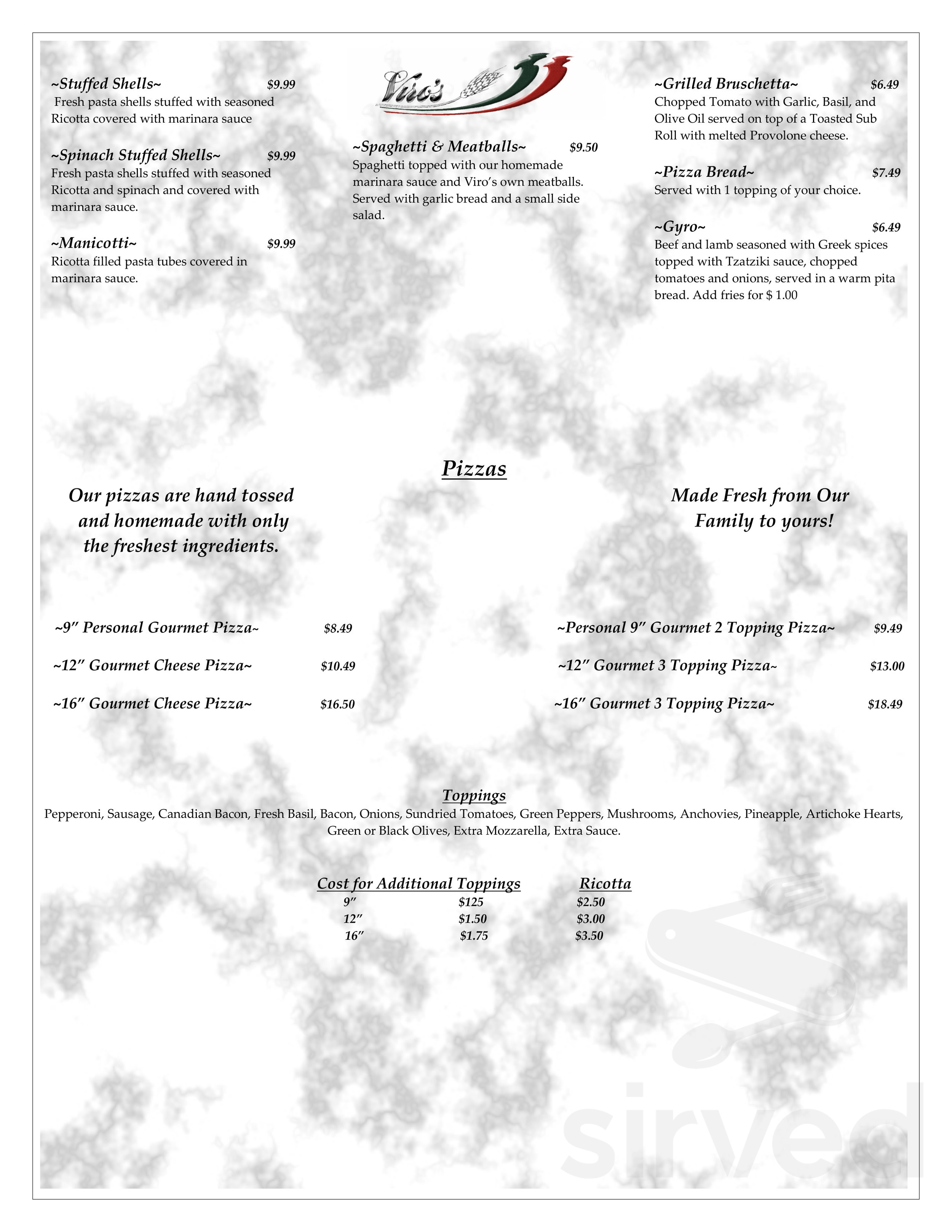 Menu - Tucson AZ's Viro's Real Italian Bakery | Sirved