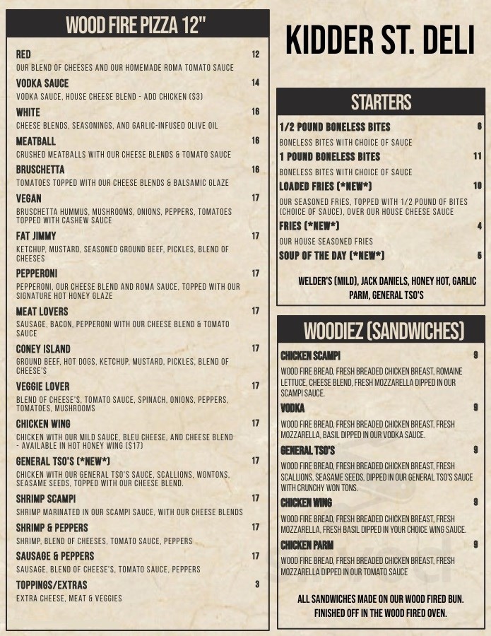 Kidder St Deli menu in WilkesBarre, Pennsylvania, USA