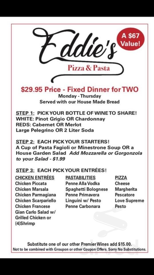 Eddie's Pizza & Pasta menu in Ridgefield, Connecticut, USA
