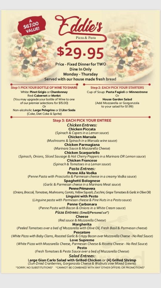 Eddie's Pizza & Pasta menu in Ridgefield, Connecticut, USA