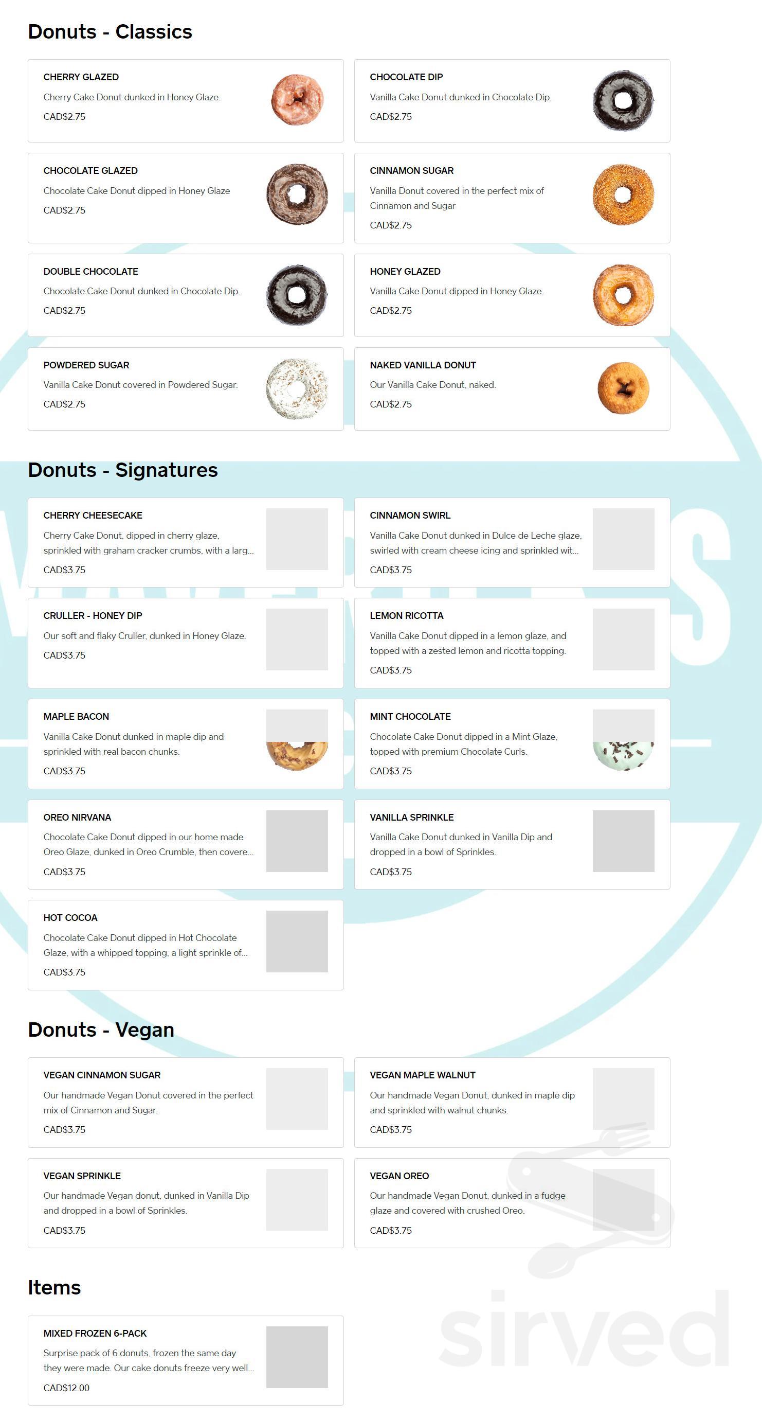Menu for Maverick's Donuts, Alta Vista in Ottawa, ON | Sirved