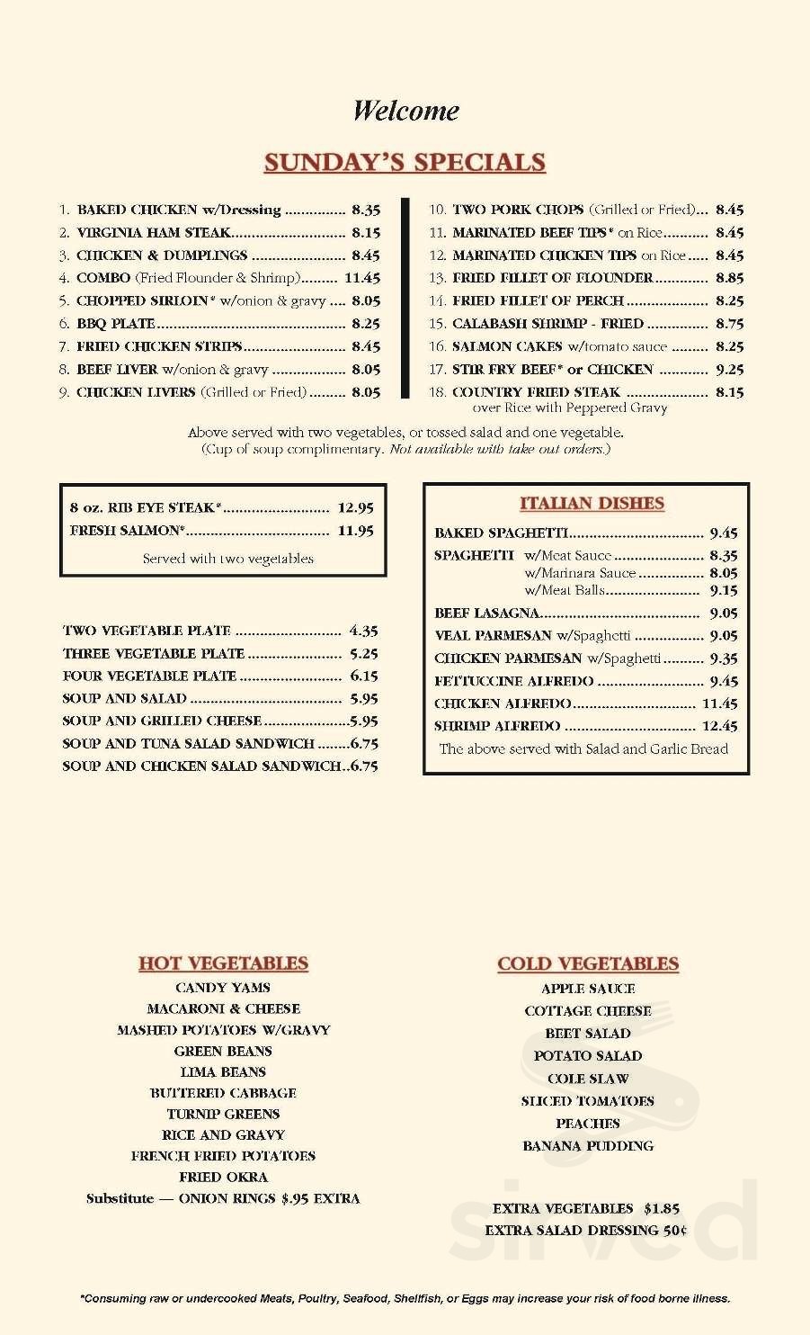 Sunrise Restaurant menus in Charlotte, North Carolina, United States