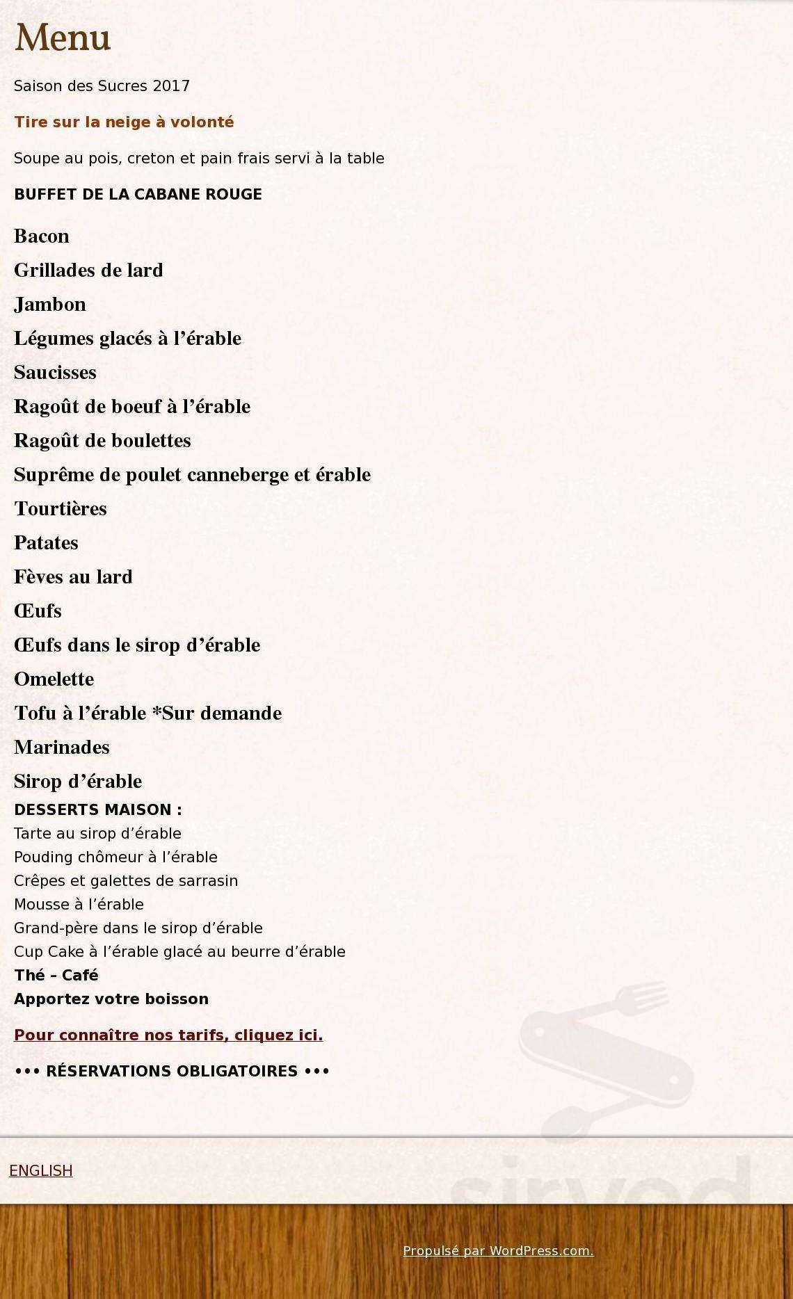 Cabane Rouge (La) menu in Sainte-Marthe, Quebec J0P 1W0, Canada