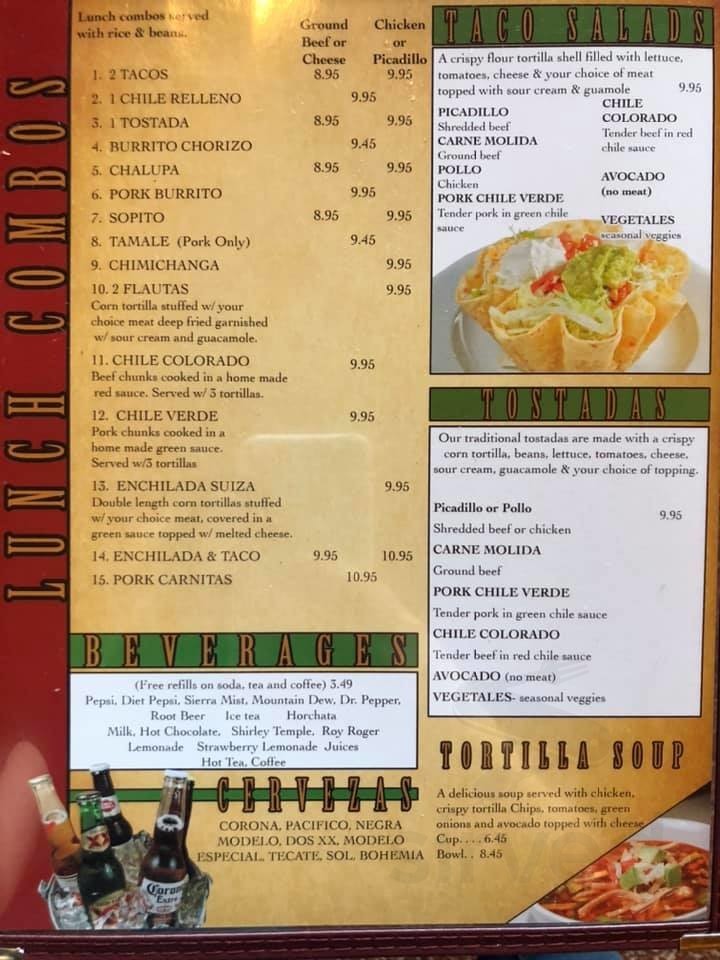 La Mexicana Restaurant menu in Tillamook, Oregon, USA
