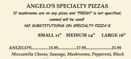 Menu for Angelo's Pizza & Pasta House in Renton, WA | Sirved