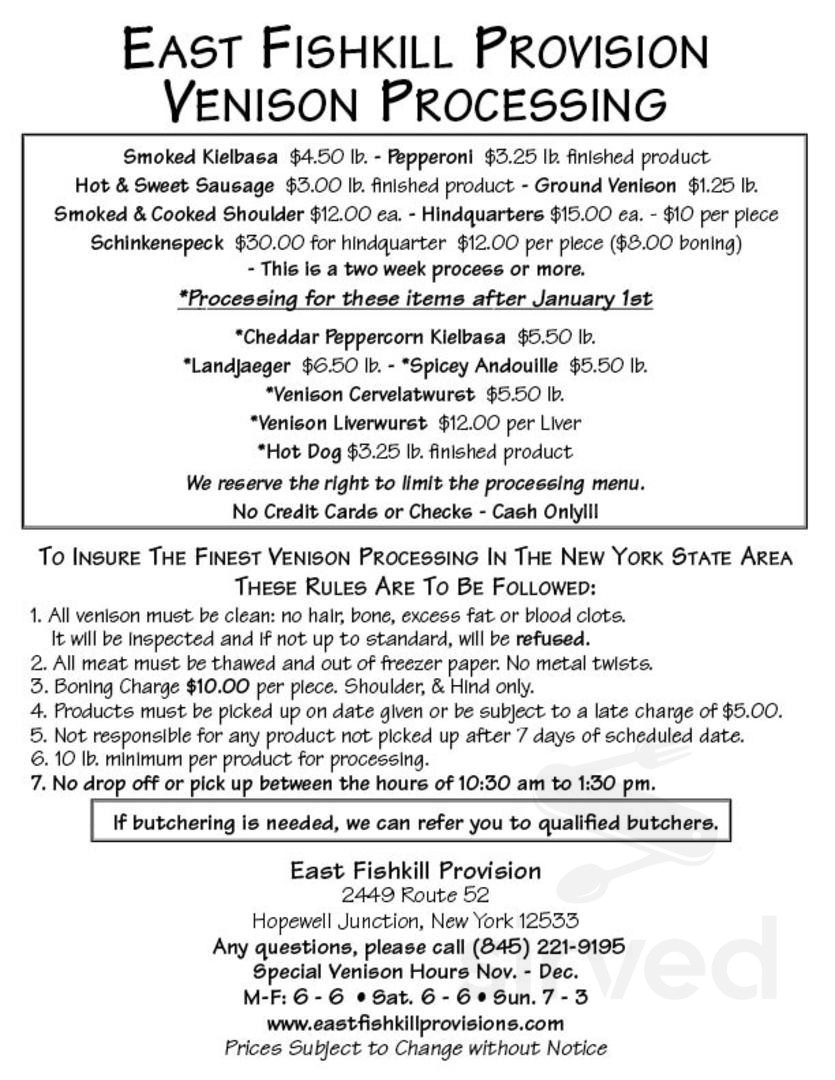 East Fishkill Provisions Smoke Haus & Deli menus in Hopewell Junction