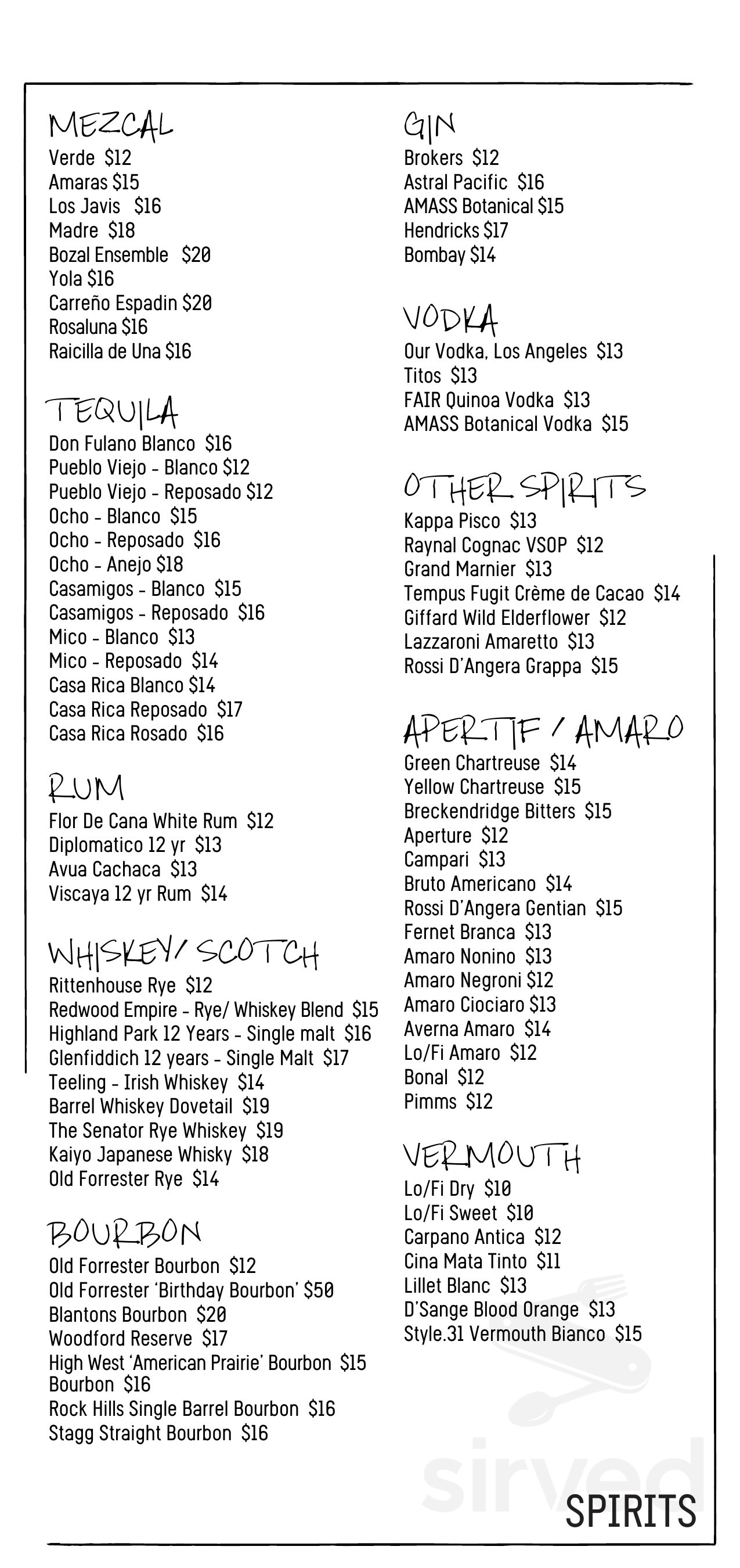 The Butcher's Daughter drink menu in New York, New York