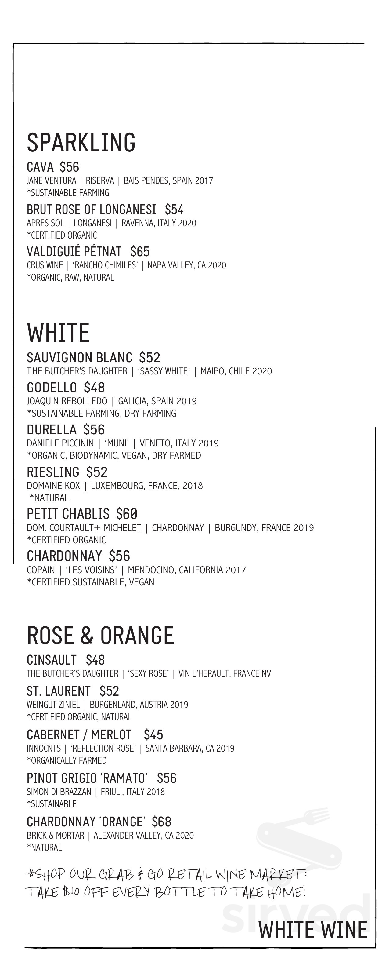 The Butcher's Daughter drink menu in New York, New York