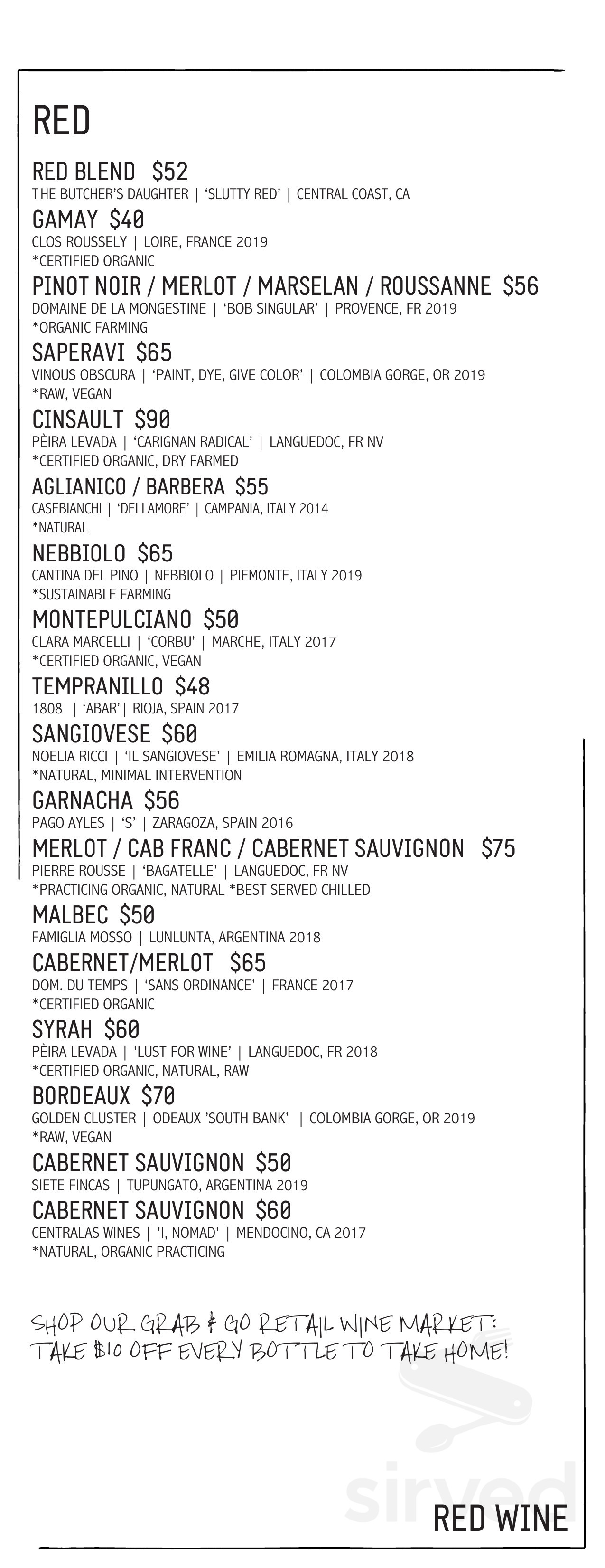 The Butcher's Daughter drink menu in New York, New York
