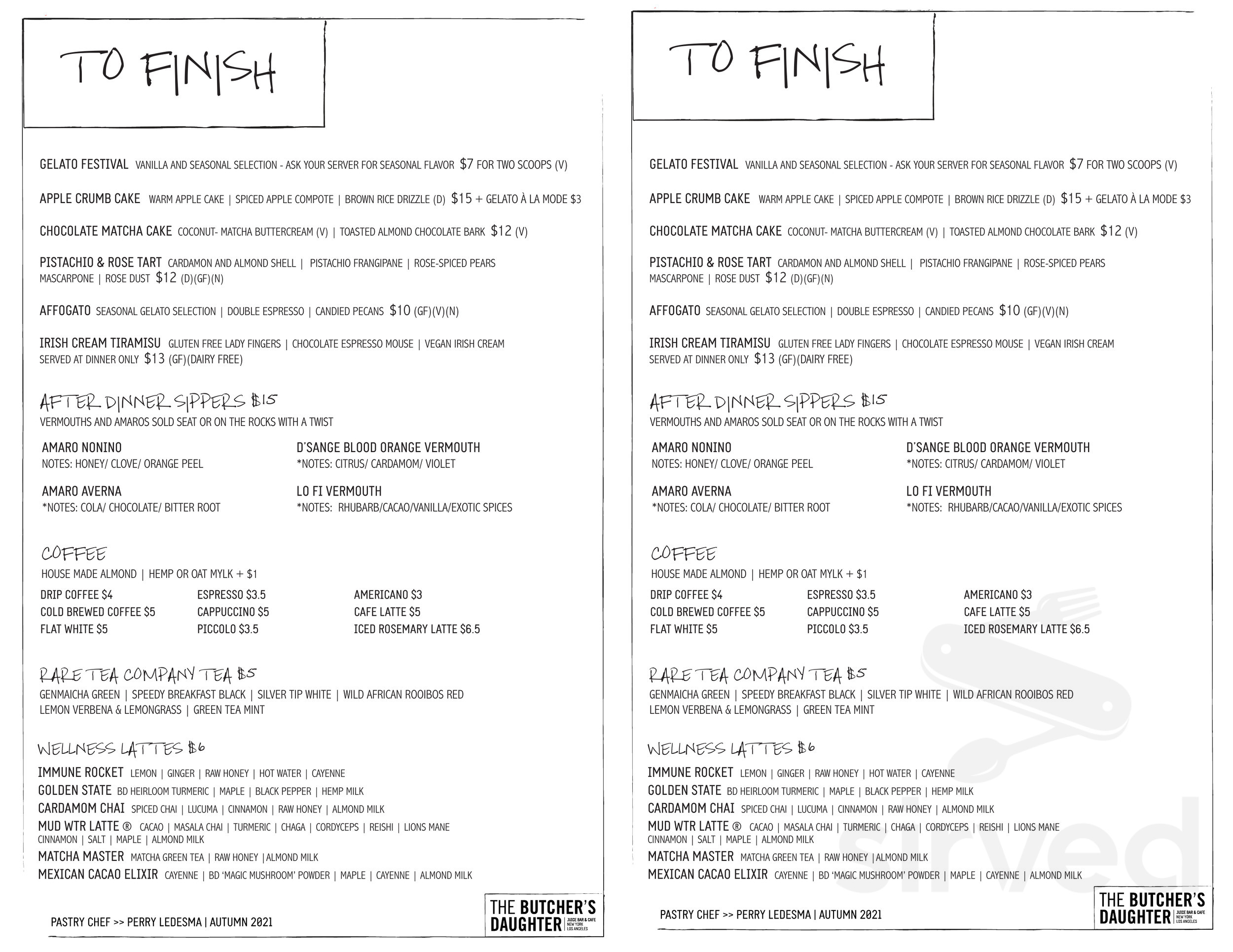 The Butcher's Daughter menu in New York, New York