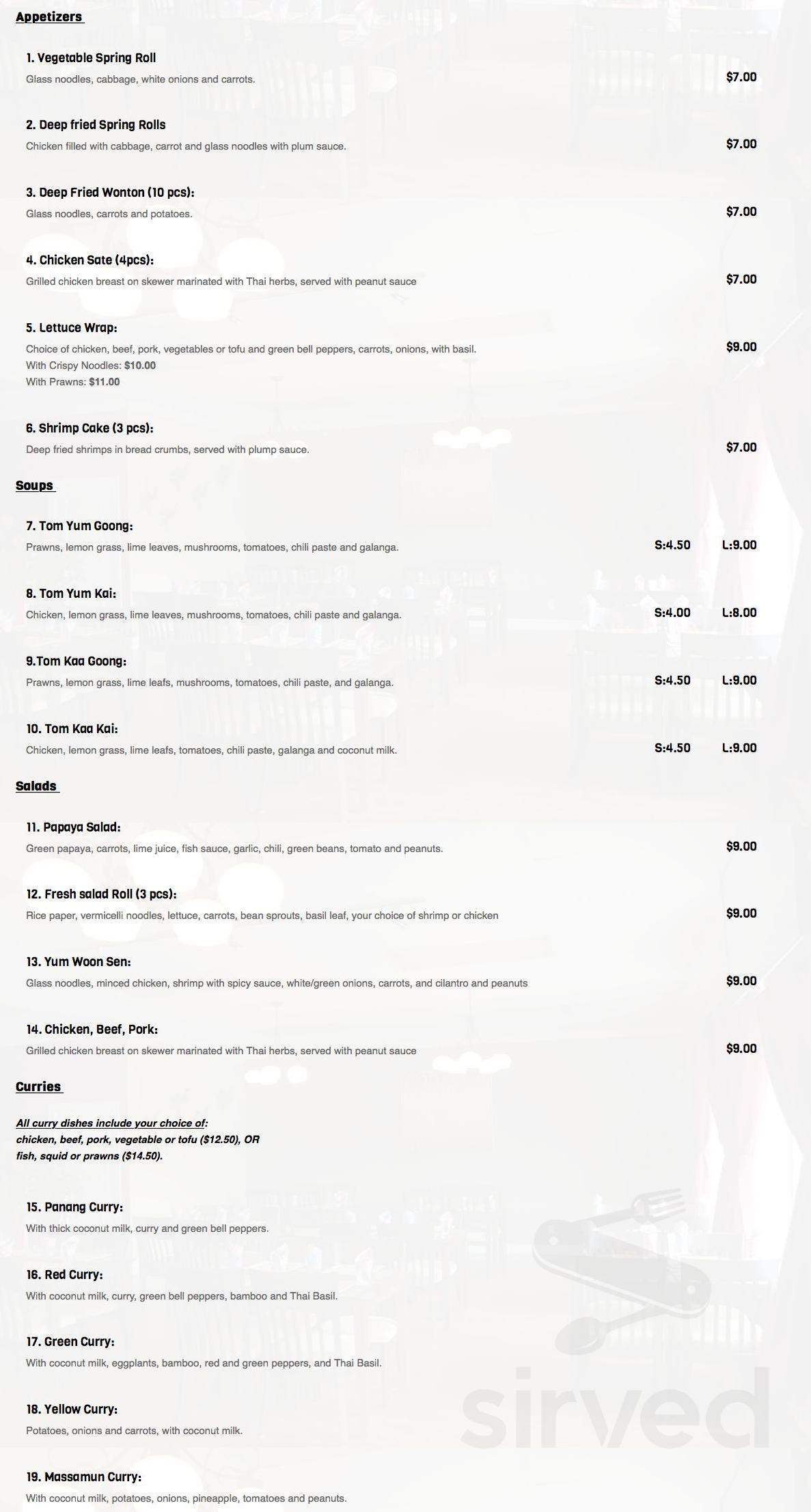 Menu - Surrey BC's Ruby Siam Thai Kitchen | Sirved