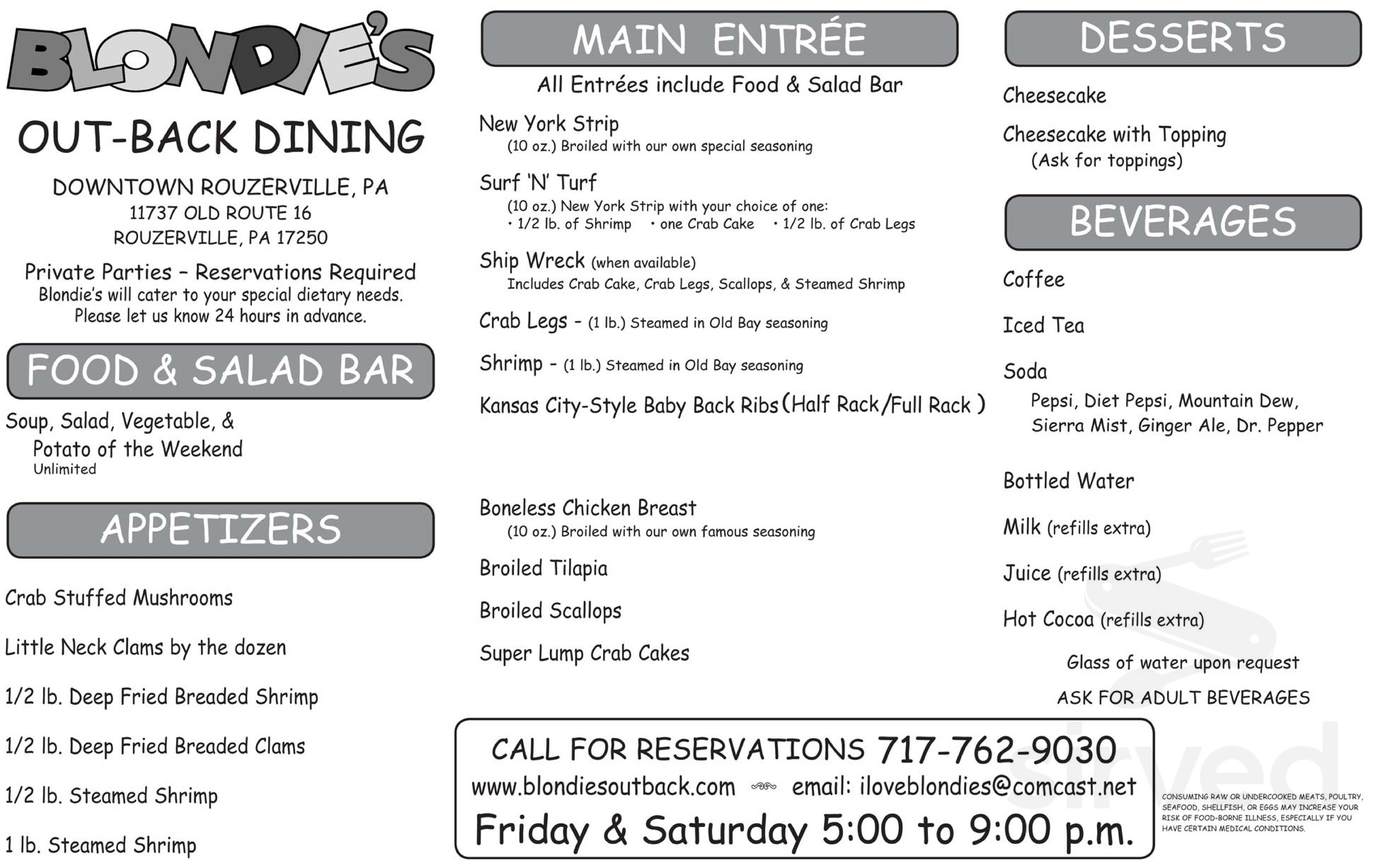 Menu for Blondies in Rouzerville, PA | Sirved