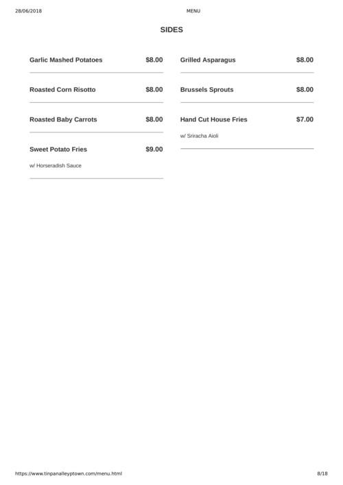 Tin Pan Alley menu in Provincetown, Massachusetts, USA