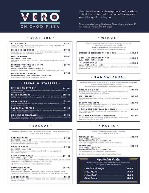 Vero Chicago Pizza menu in Gilbert, Arizona, USA
