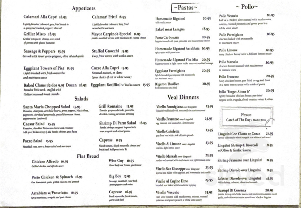 Menu Willow Springs IL's Capri Lounge & Grill Sirved