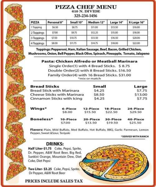 Pizza Chef Eldorado menu in Eldorado, Texas, USA