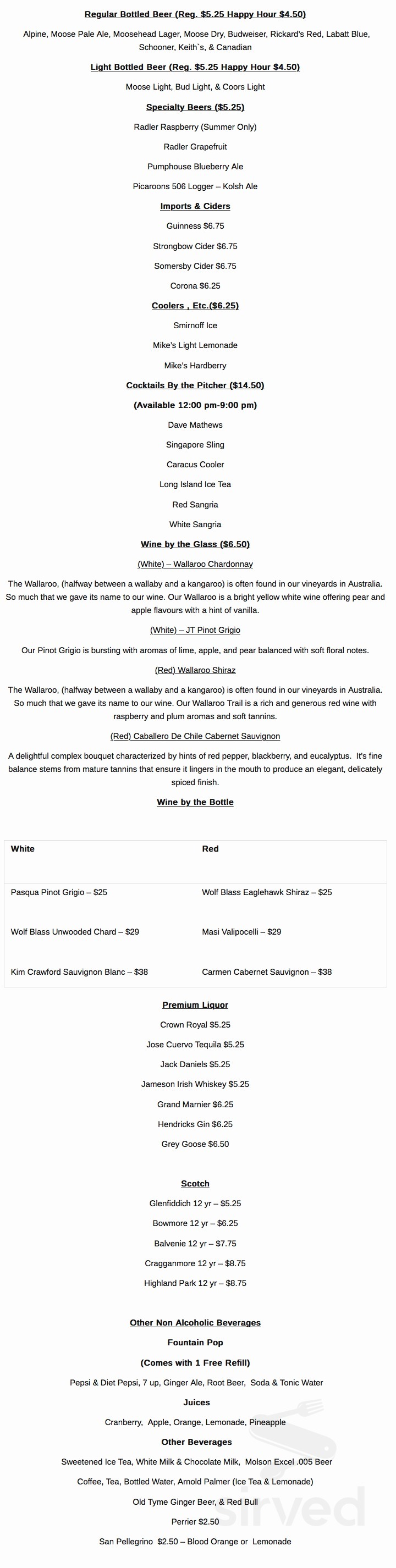 Menu - St. Andrews NB's Red Herring Pub | Sirved