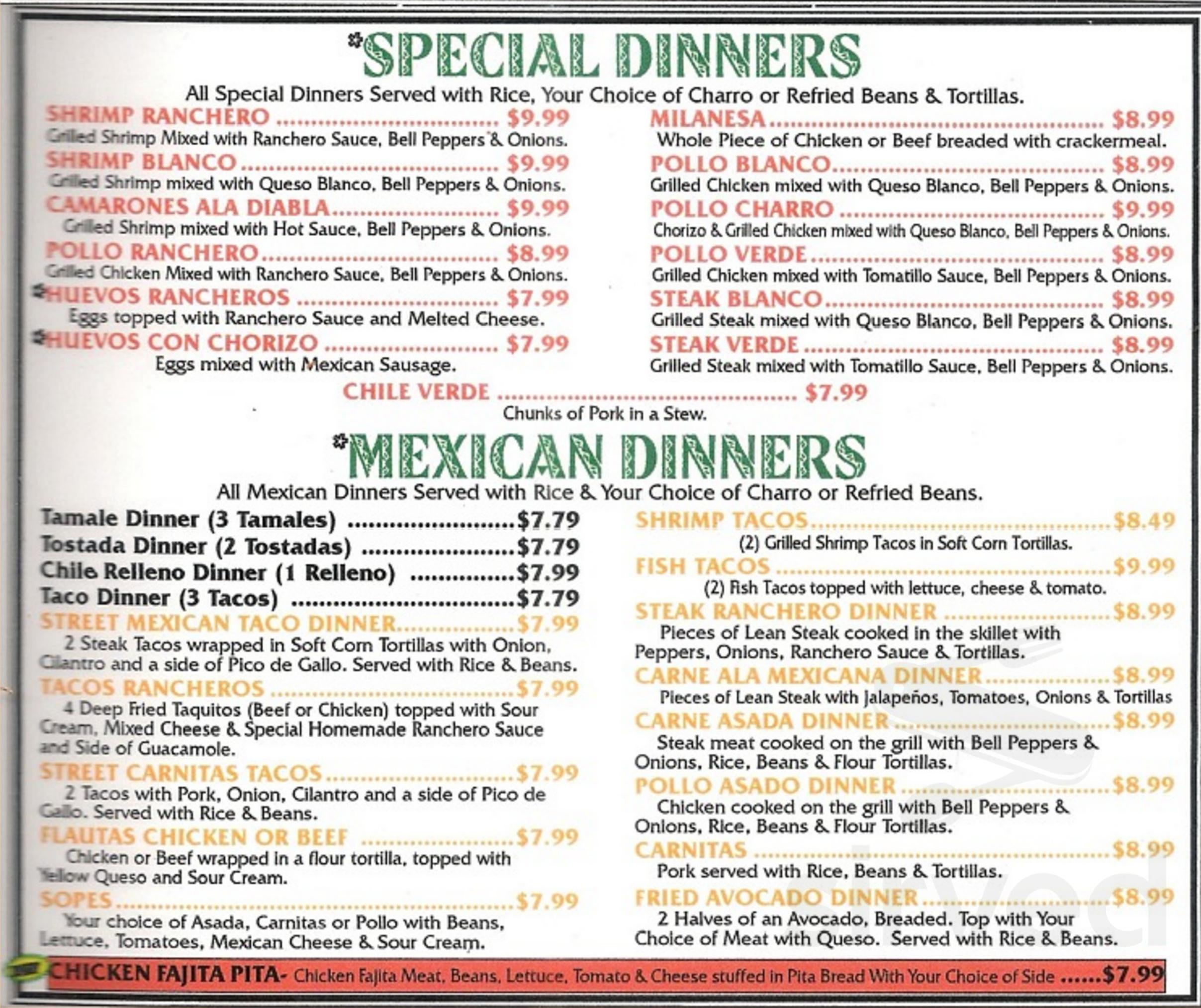 El Jalapeno Grill menu in Collinsville, Oklahoma