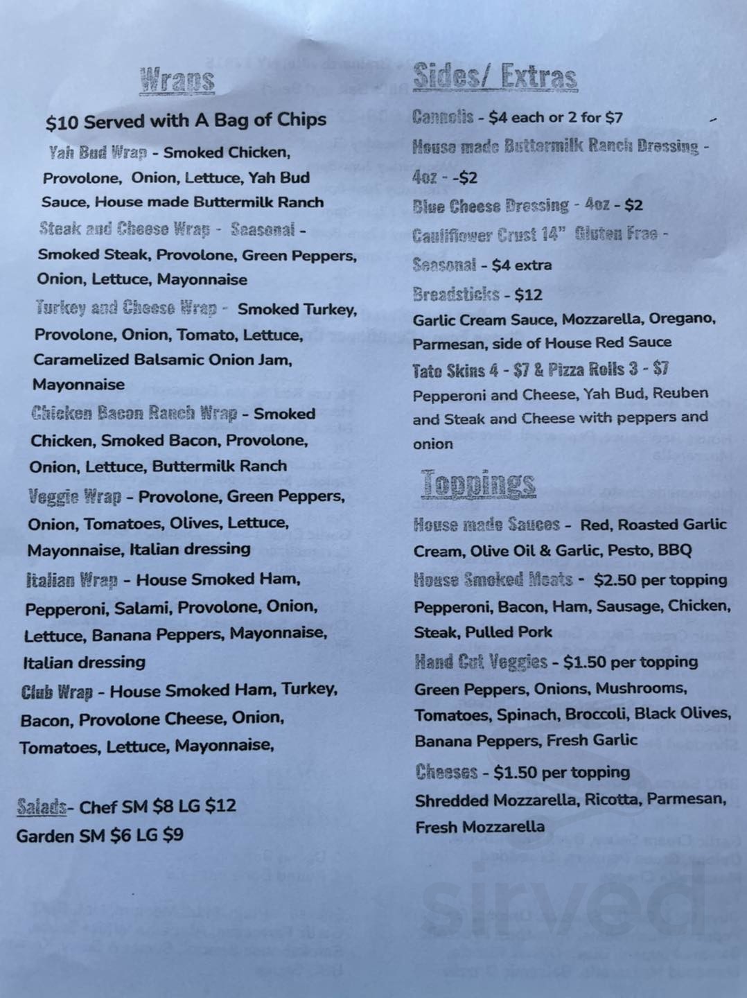 SmokeHouse Pizzeria menu in Chateaugay, New York, USA