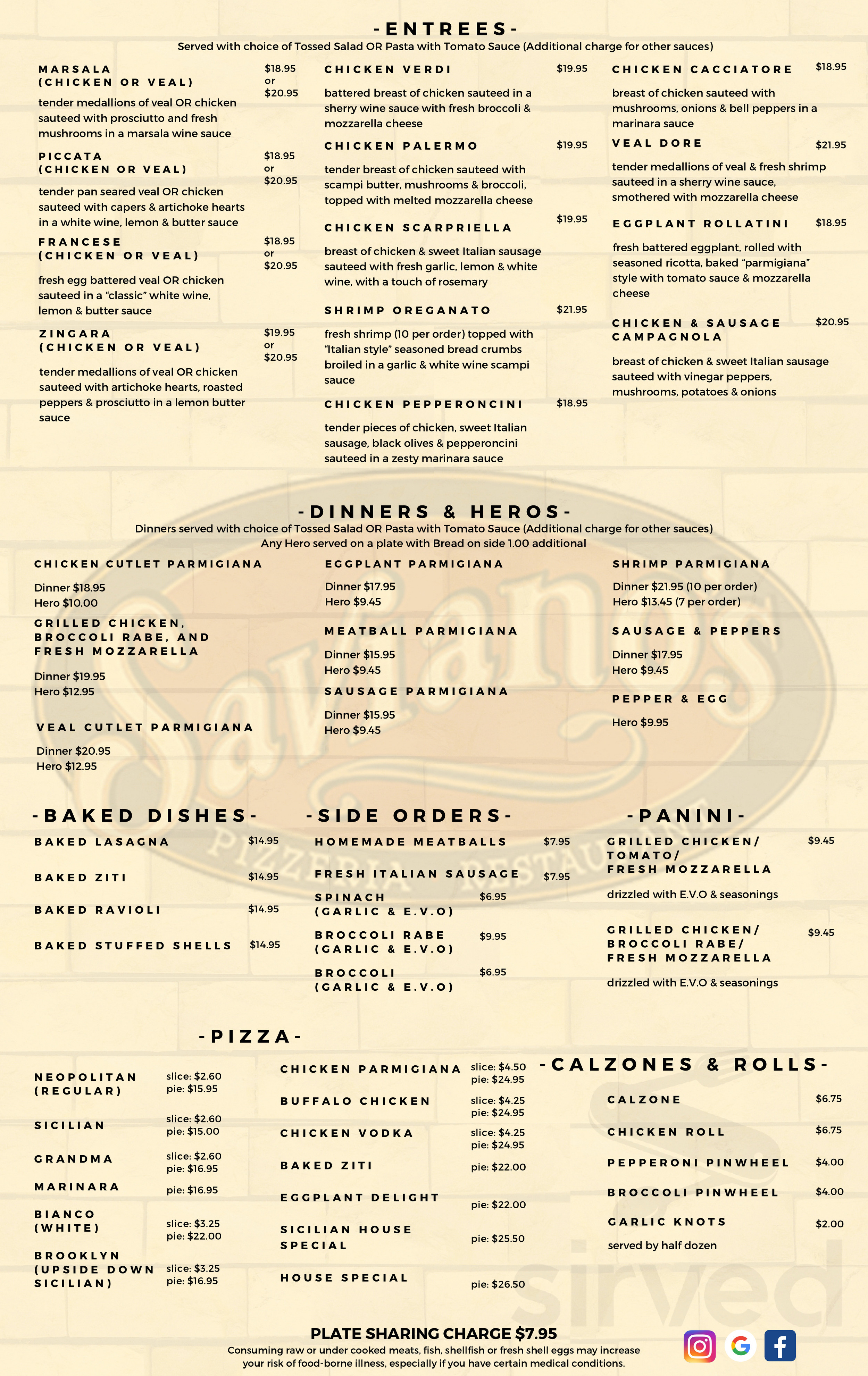 Saviano's Italian Restaurant & Pizzieria New York menu in Bohemia, New