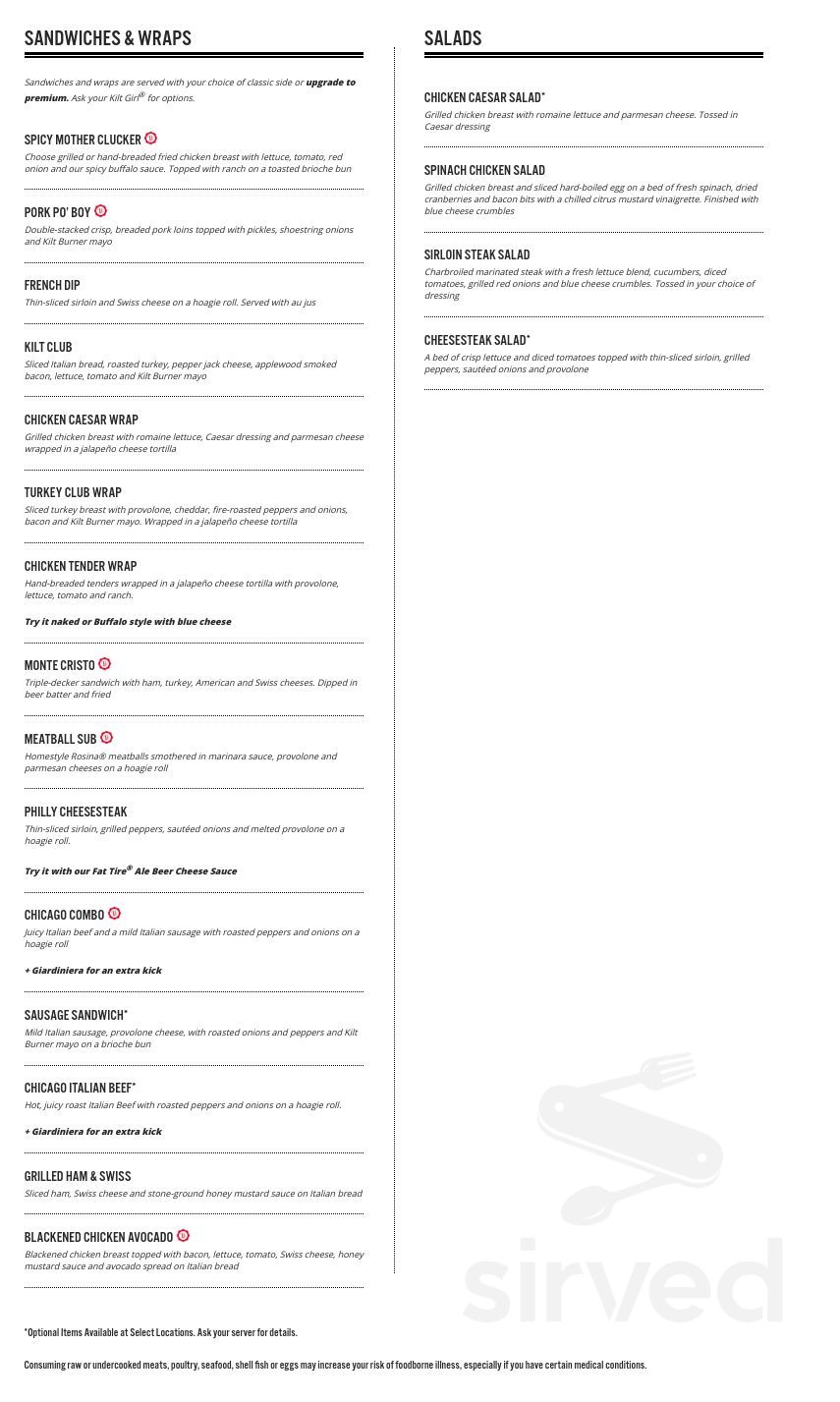 Tilted Kilt Pub and Eatery menus in Anchorage, Alaska, United States