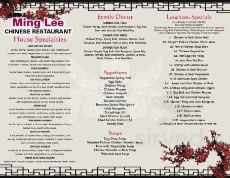 Ming Lee Chinese Restaurant menu in Waterville, Maine, USA