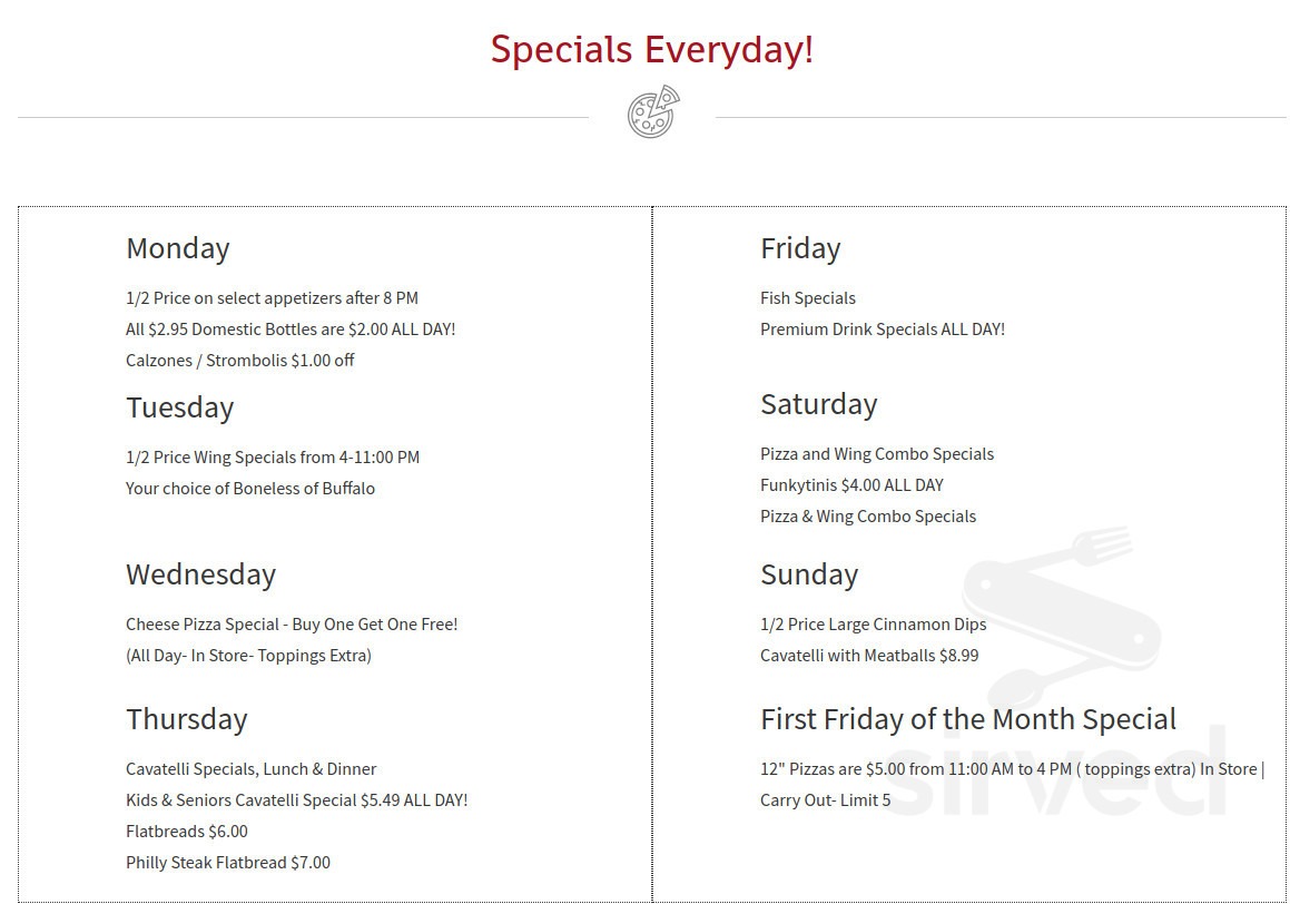 Inner Circle Pizza menu in Youngstown, Ohio, USA