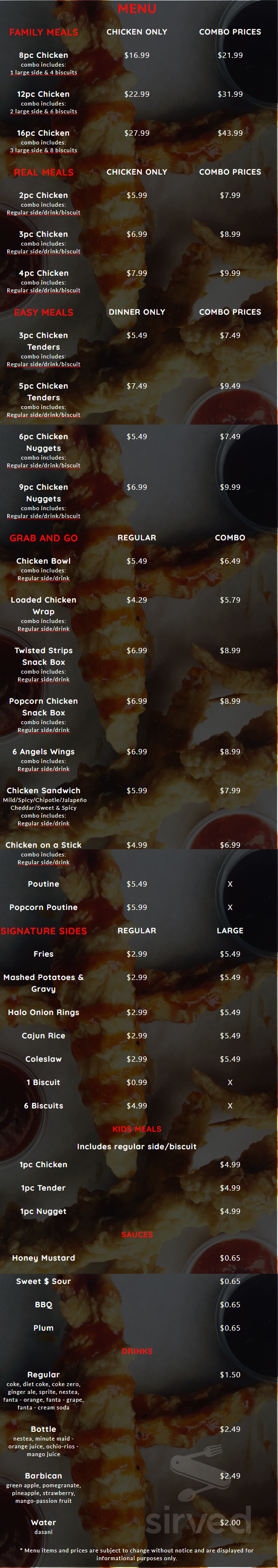 Holy Chicken menu in Toronto, Ontario, Canada