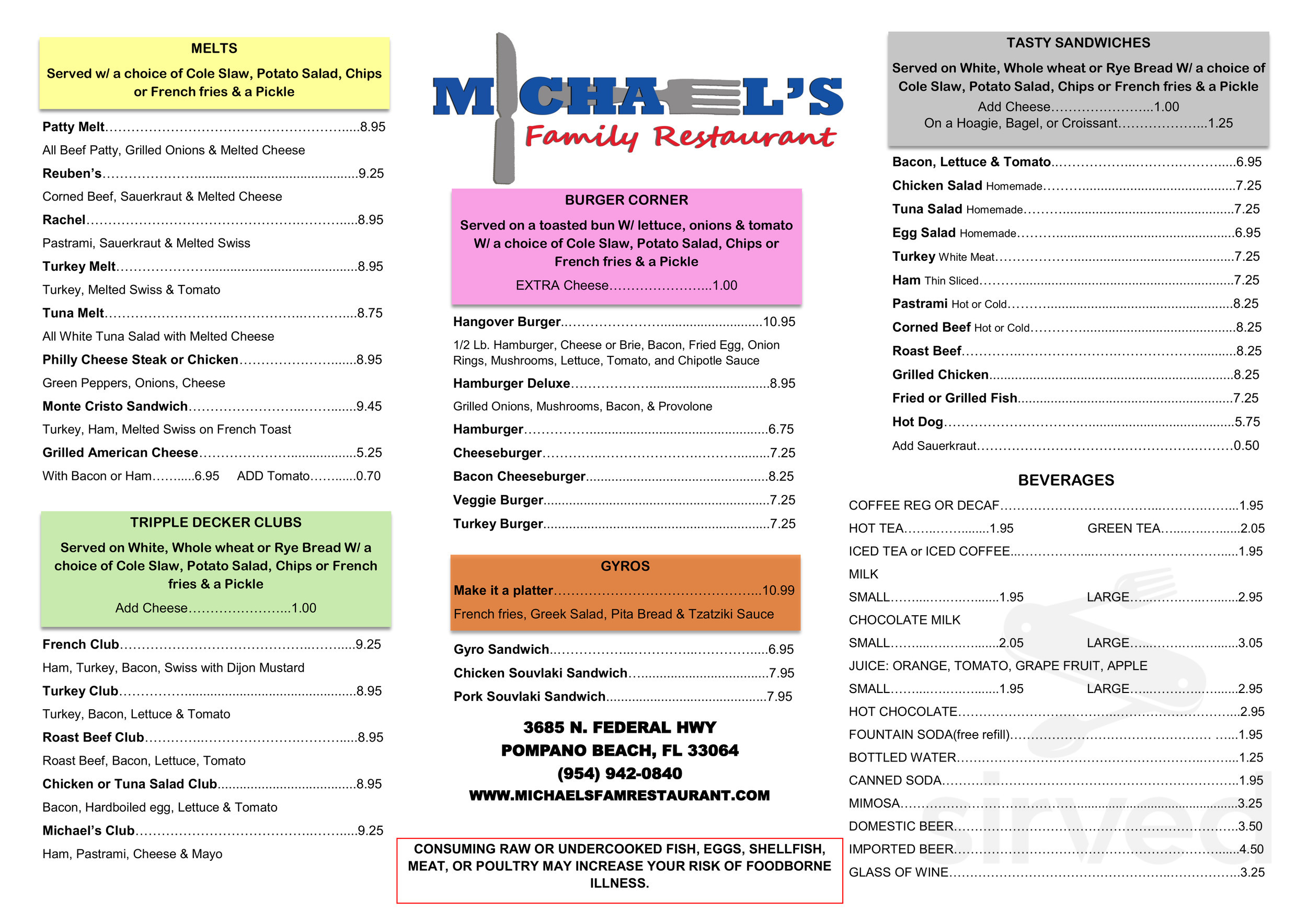 Michael's Family Restaurant menu in Pompano Beach, Florida, USA