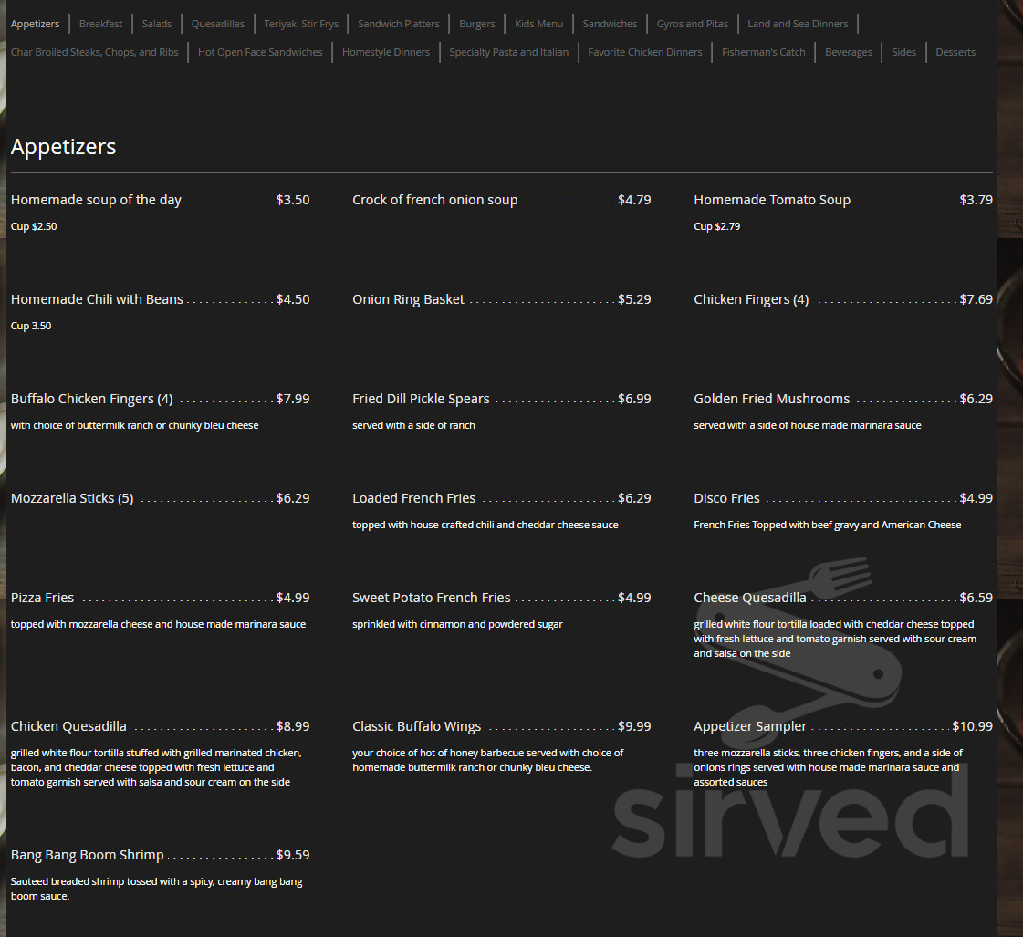 Middlesex Diner menu in Carlisle, Pennsylvania, USA