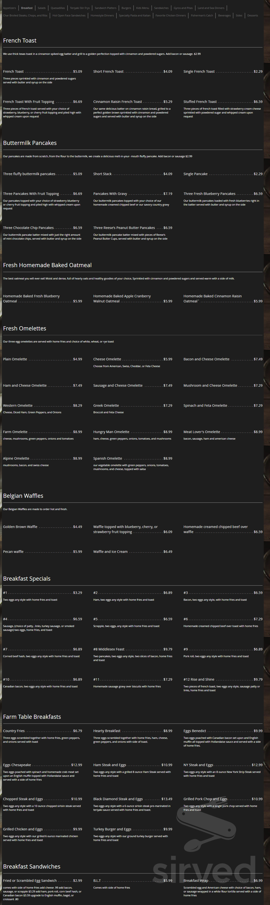 Middlesex Diner menus in Carlisle, Pennsylvania, United States