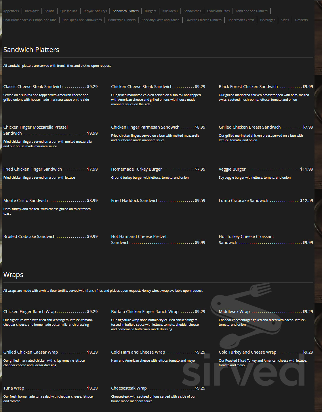 Middlesex Diner menus in Carlisle, Pennsylvania, United States