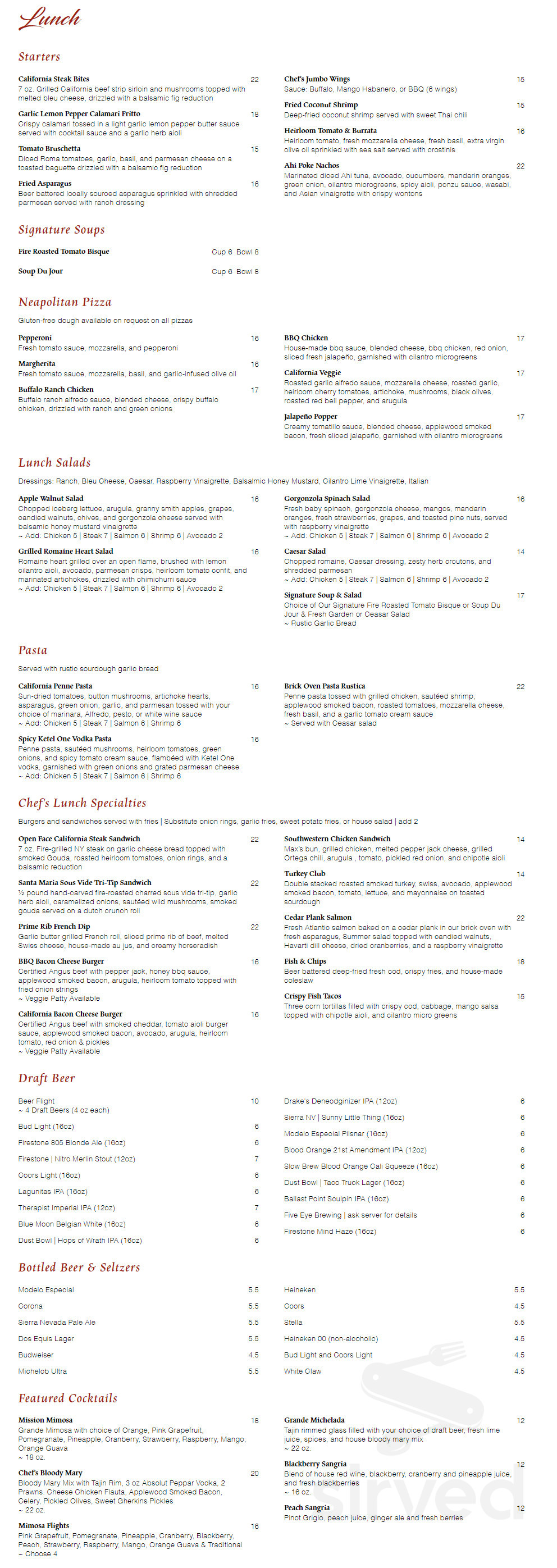 Hotel Mission De Oro menus in Santa Nella, California, United States