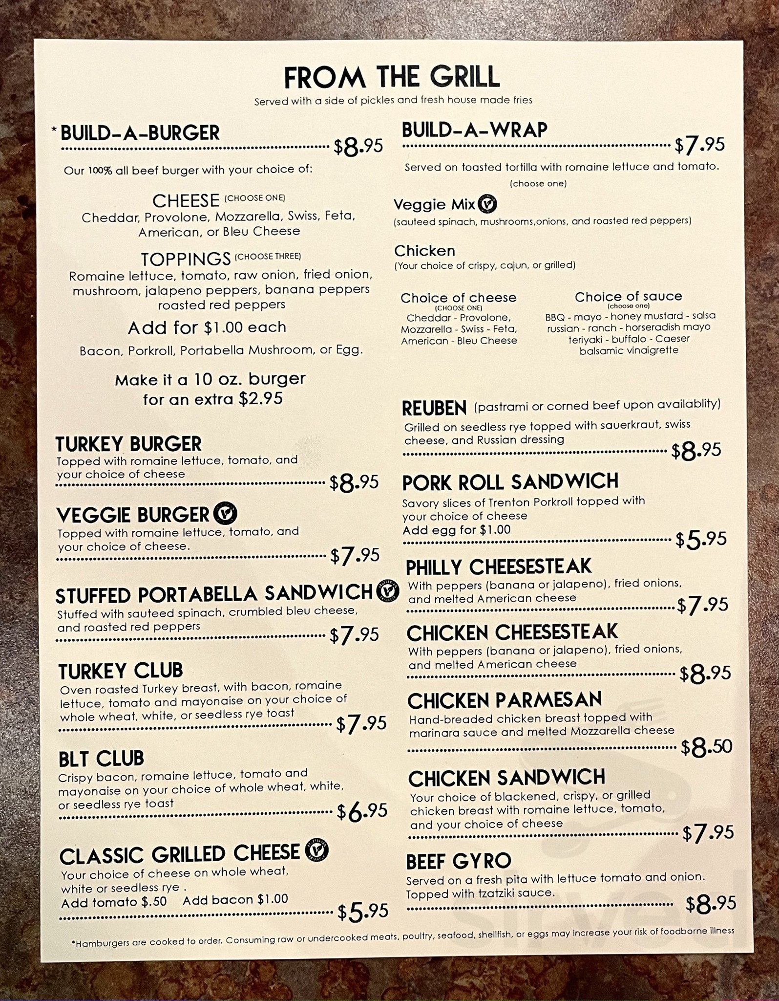 Joe's Mill Hill Saloon menu in Trenton, New Jersey, USA